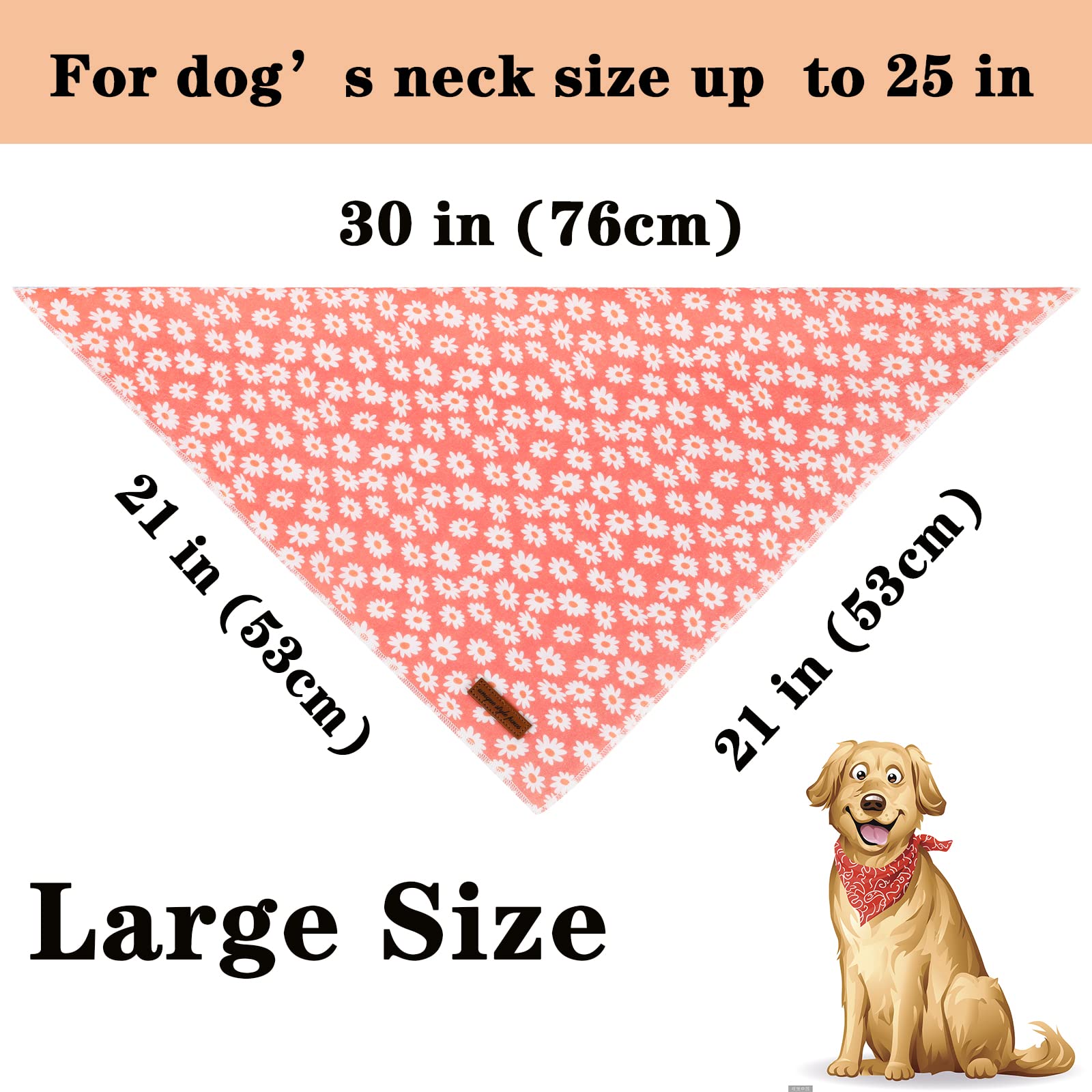 Unique Style Paws Dog Bandanas 1Pc Washable Cotton Triangle Dog Scarfs For Small Medium Large Dogs And Cats-Pinkwhiteflower-L
