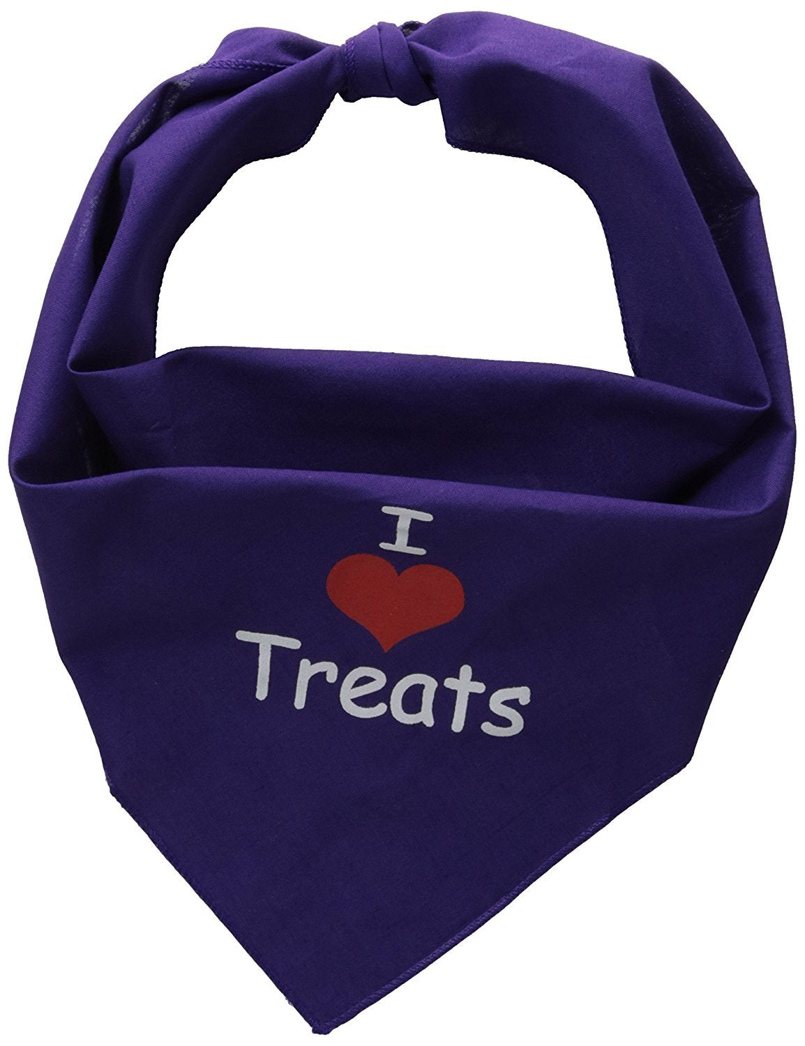 Pet and Dog Bandana Screen Printed, &quot;I Love Treats&quot; Purple Large