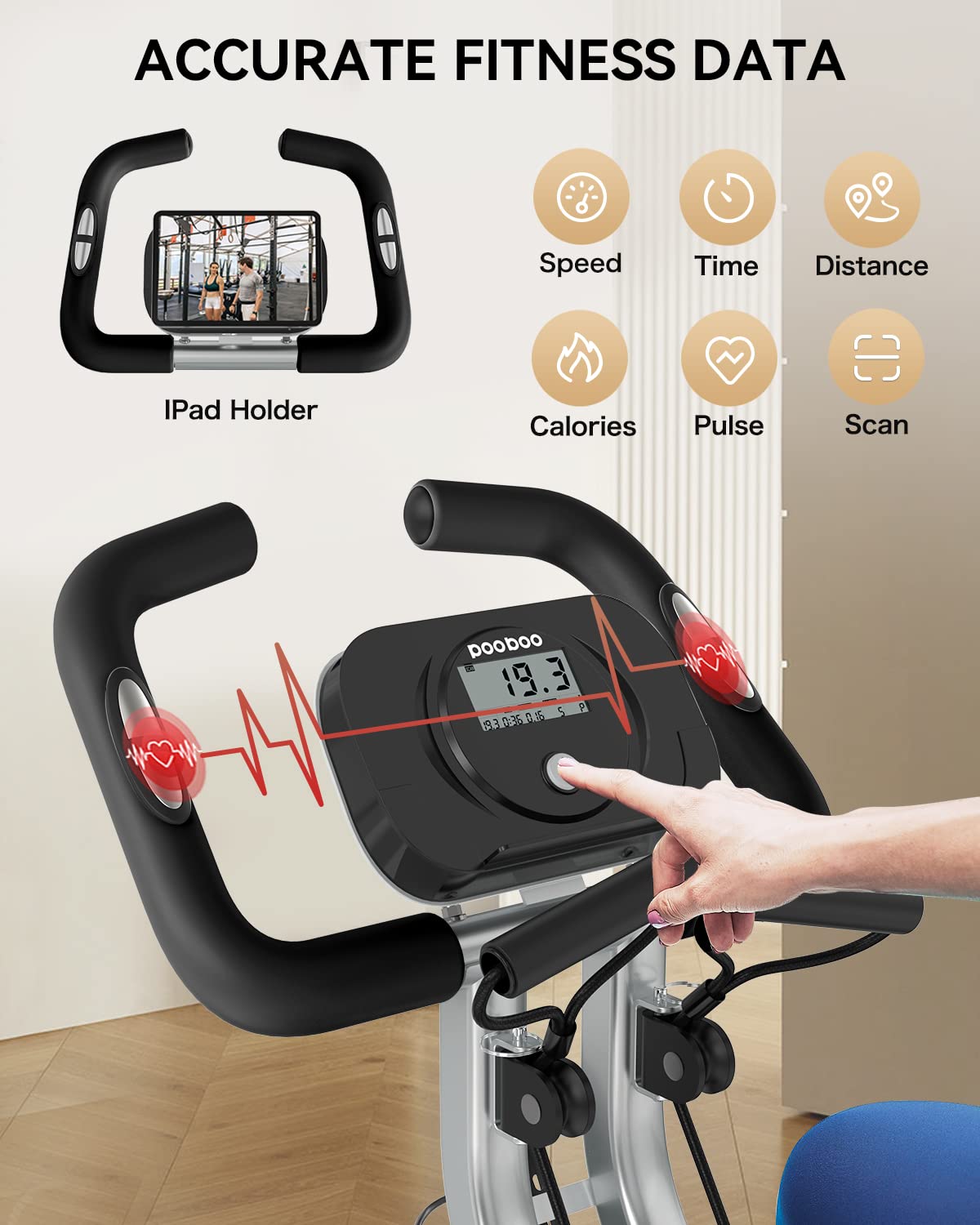 Pooboo Folding Exercise Bike, Foldable Fitness Stationary Bike Machine, Upright Indoor Cycling Bike, 4-In-1 Magnetic X-Bike With