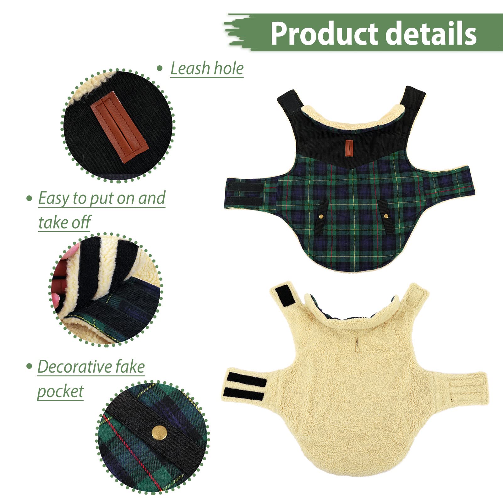 Preferhouse Winter Coat For Small And Medium Dogs, Puppy Plaid Jacket, Cotton Coat For Cold Weather, Windproof Warm Dog Garments, Pet Thickened Outfits Indoor Outdoor, Green Xs