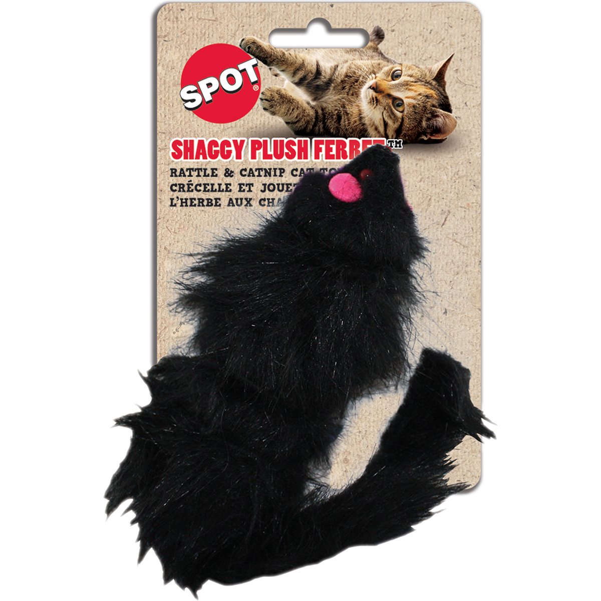 Shaggy Plush Ferret Cat Toy With Catnip & Rattle