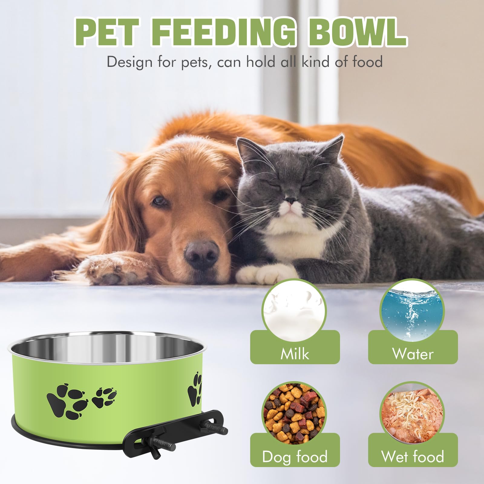 Dog Crate Bowls, ShineMe 34oz & 25oz Stainless Steel Dog Kennel Bowls for Crates, Spill Proof Dog Dishes That Attach to Crate Ke