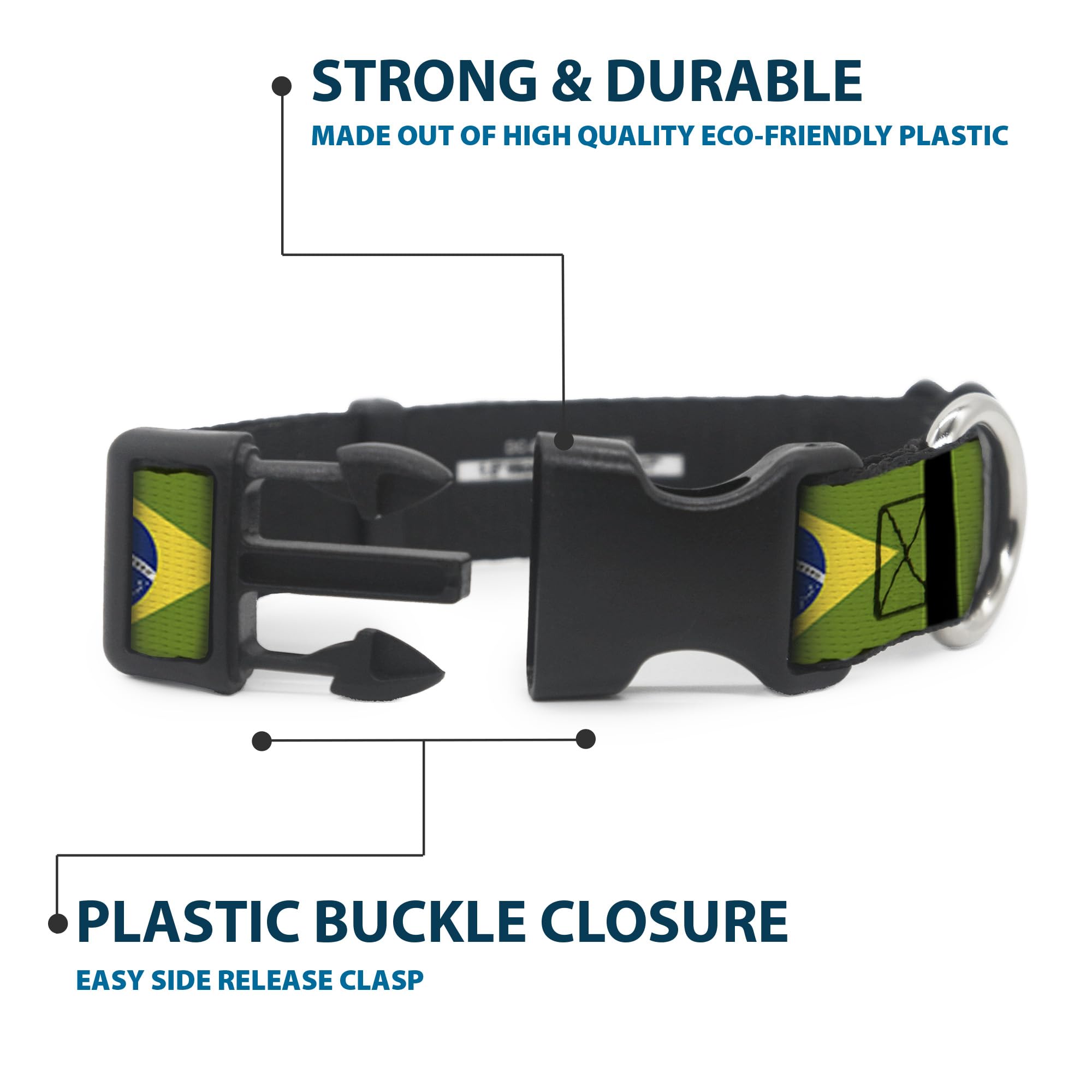Buckle-Down Pc-W30258-Ws Brazil Flags Plastic Clip Collar, Wide Small/13-18'