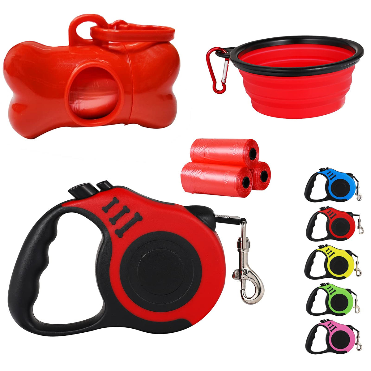 Retractable Dog Leash,Heavy Duty Dog Leash Retractable,Dog Walking Leash For Small Dog Or Cat Up To 26 Lbs,360° Tangle-Free Strong Nylon Tape,Anti-Slip Handle,With Waste Bag Dispenser(10Ft Red)