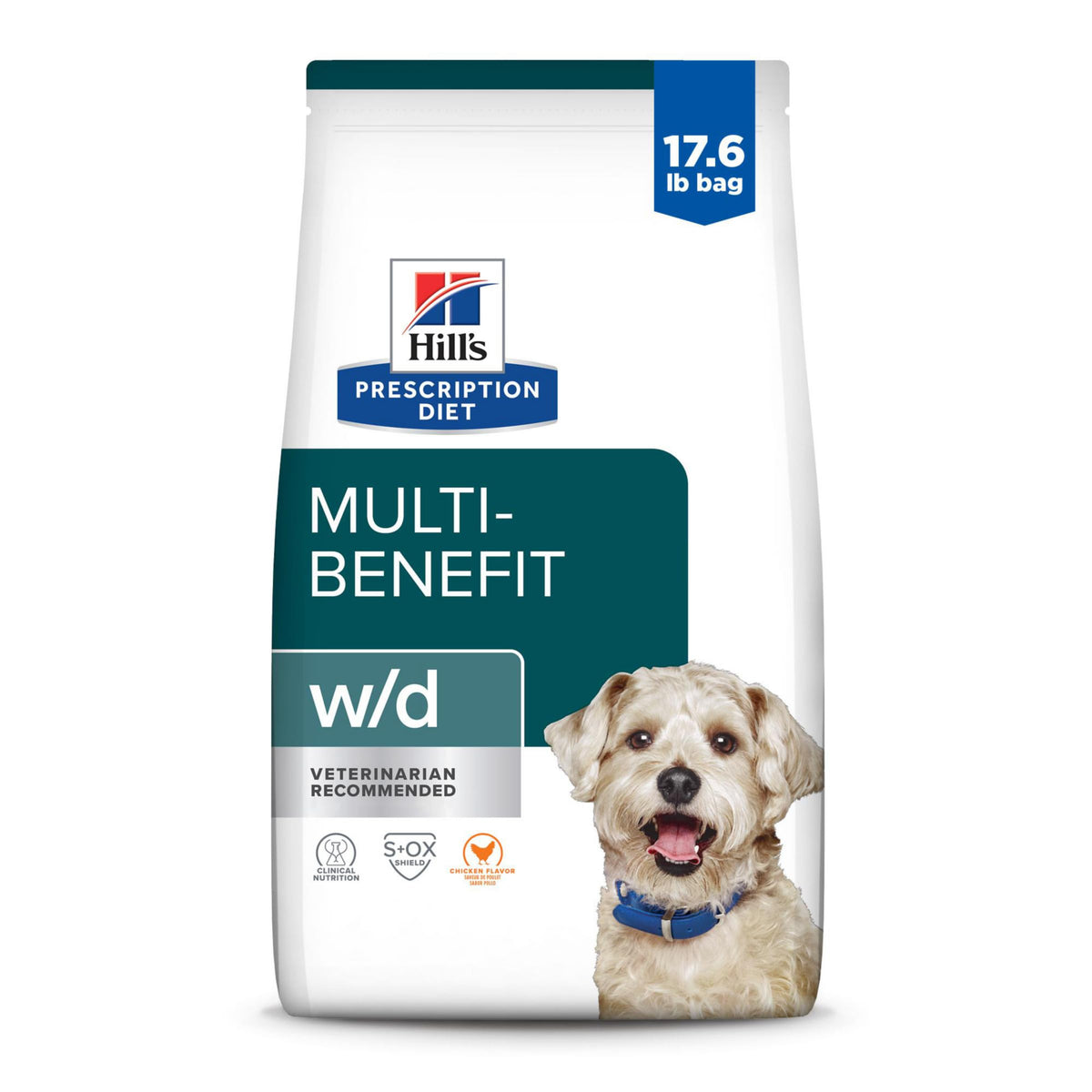 Hill'S Prescription Diet W/D Multi-Benefit Digestive/Weight/Glucose/Urinary Management Chicken Flavor Dry Dog Food, Veterinary Diet, 17.6 Lb. Bag