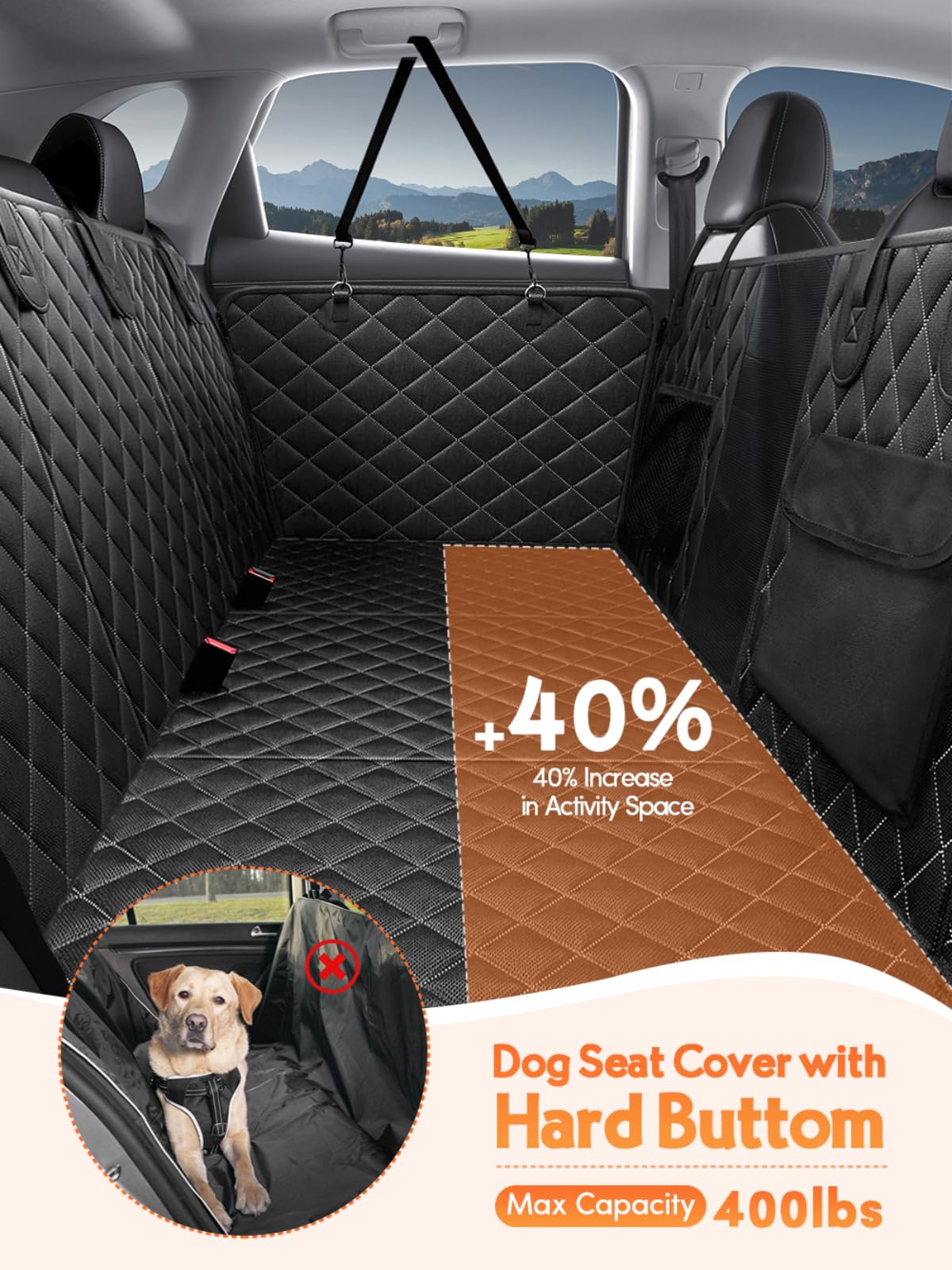 Turosur Dog Car Seat Cover For Back Seat Covers With Hard Bottom Waterproof Car Travel Bed With Mesh Window Pet Backseat Extende