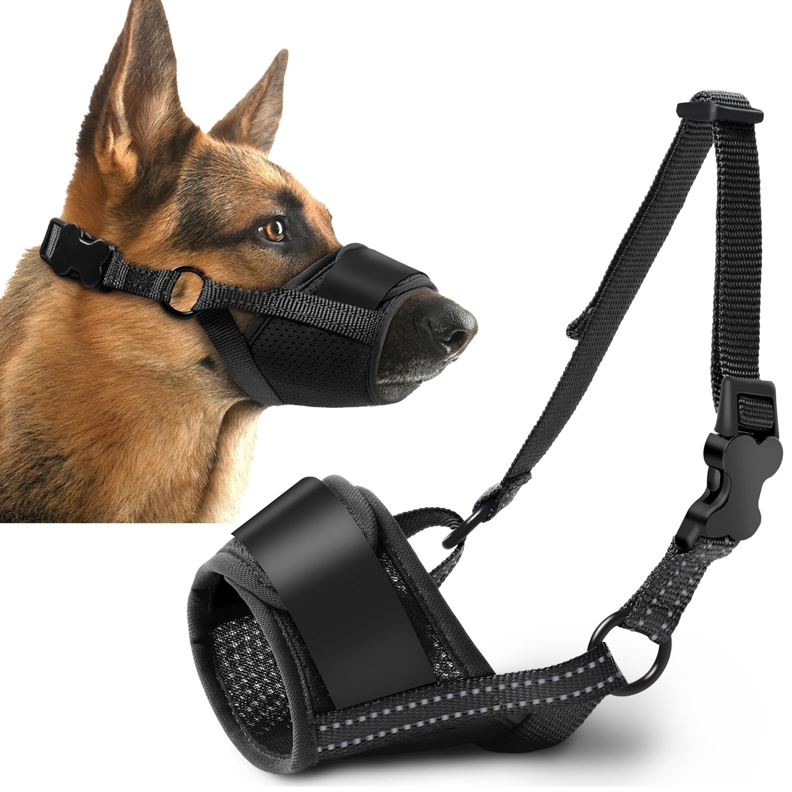 Dog Muzzle, Soft No Barking Bite Mesh Muzzles For Large Sized Dogs Anti Chewing, Breathable Muzzle For German Shepherd Labrador/