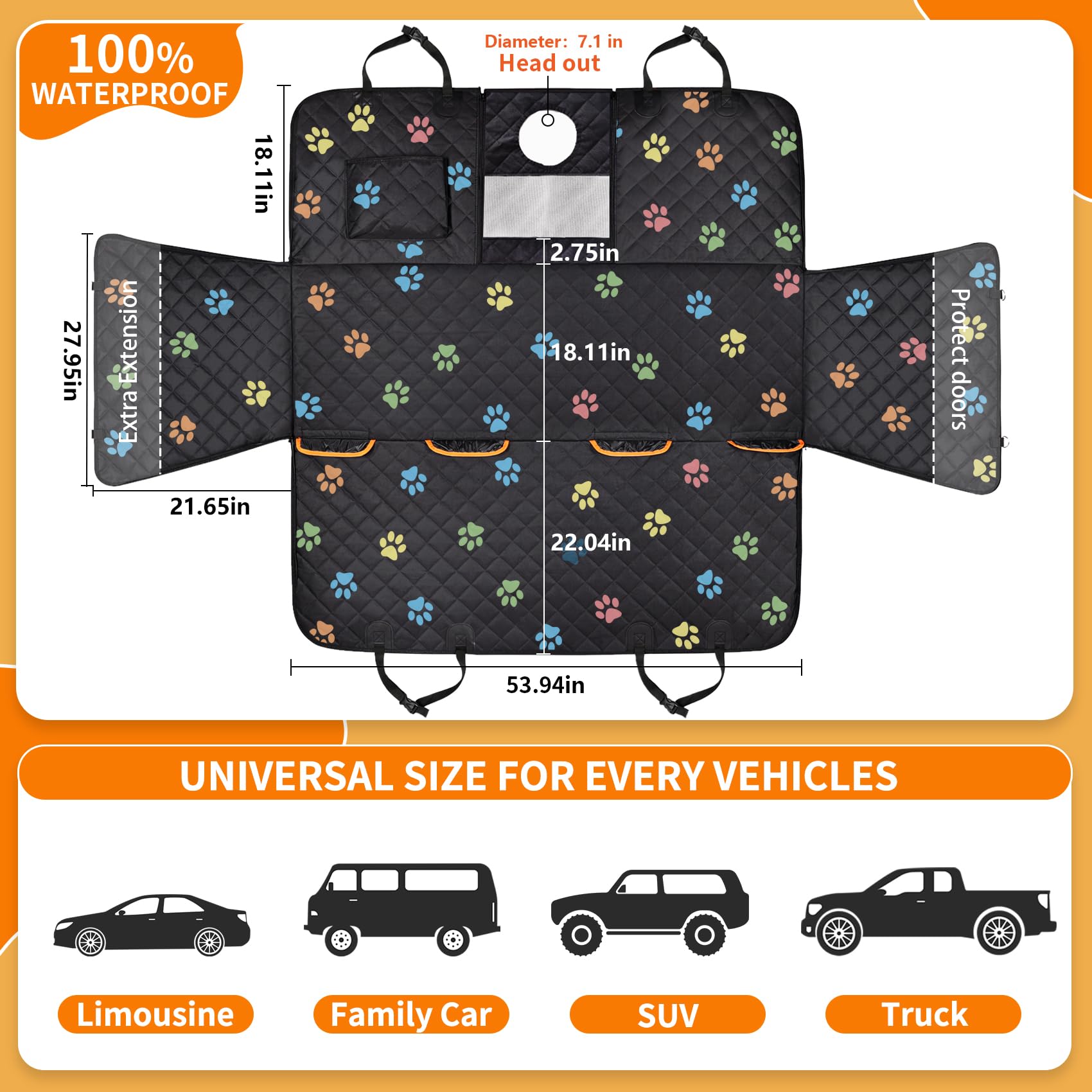 Famstar Large Dog Car Seat Cover For Back Seat 100% Waterproof Durable 600D 6-Layer Scratchproof Nonslip With Mesh Window For Dog Hammock For Car Trucks Suv