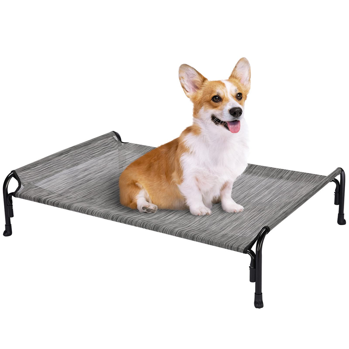 Veehoo Elevated Dog Bed, Outdoor Raised Dog Cots Bed For Medium Dogs, Cooling Camping Elevated Pet Bed With Slope Headrest For Indoor And Outdoor, Washable Breathable, Medium, Black Silver, Cwc2204