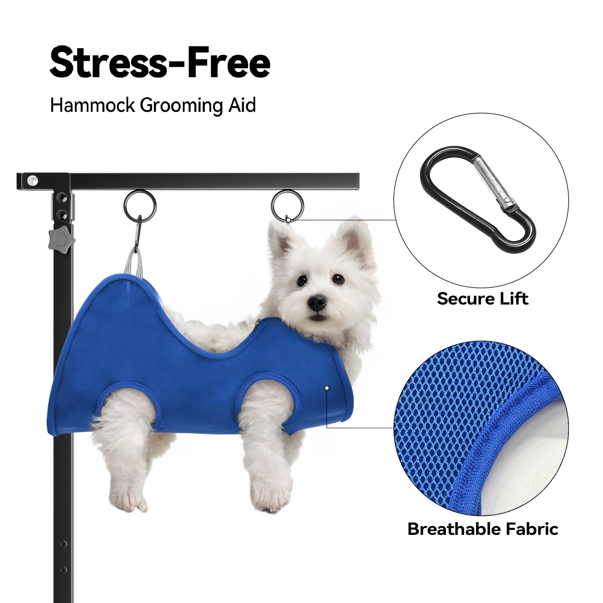 Foldable Dog Grooming Arm With Clamp: Adjustable Height 26''-40'', Dog Grooming Table Arm With Hammock And No-Sit Holder, Groomi