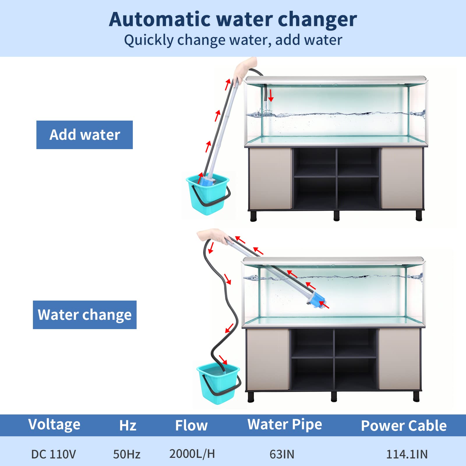 Upettools Aquarium Gravel Cleaner - Electric Automatic Removable Vacuum Water Changer Sand Algae Cleaner Filter Changer 110V/28W