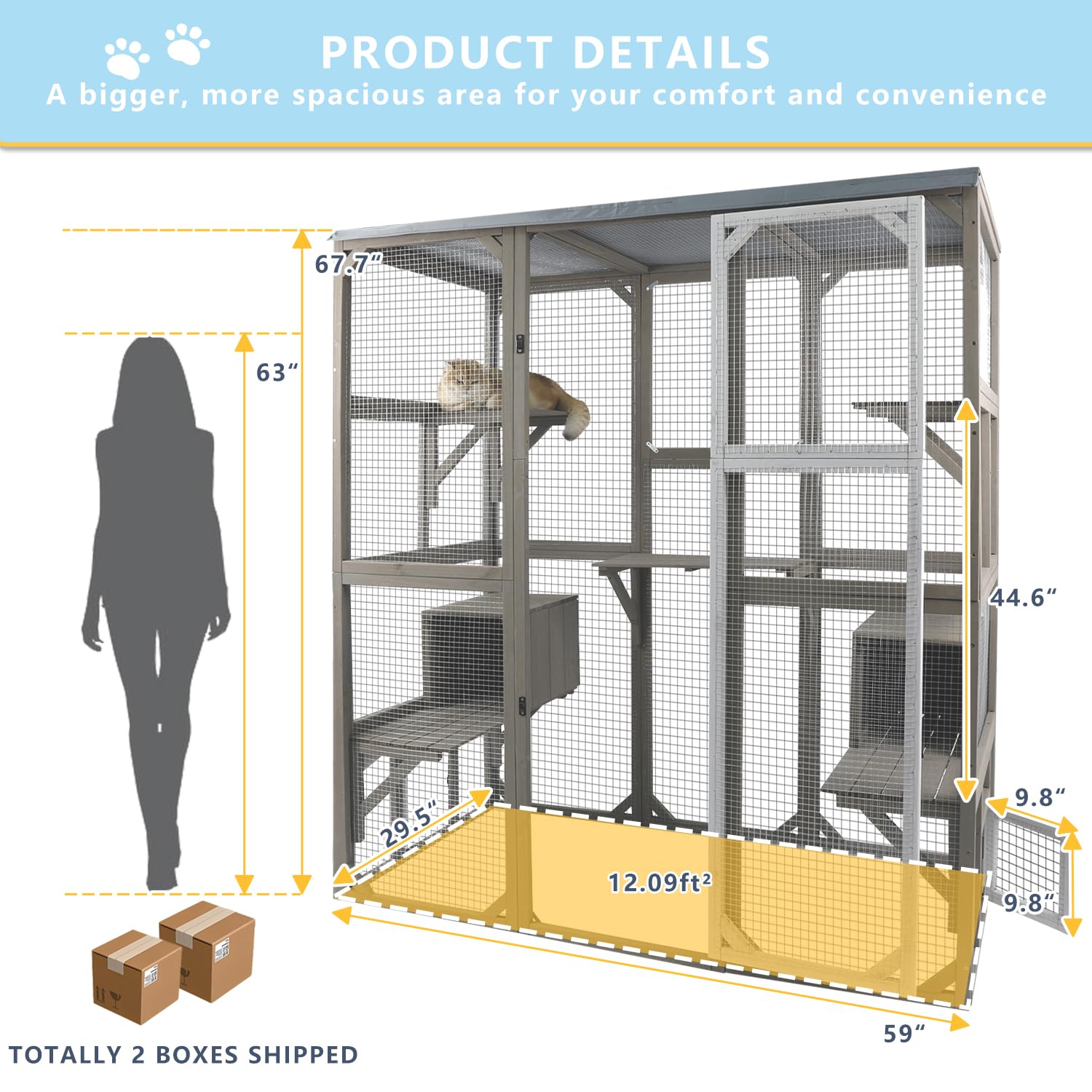 Ketive Catio Outdoor Cat Enclosure Large Window Cat House Walk In Kitty Cage With Multi-Level Platforms, Waterproof Roof For Mul