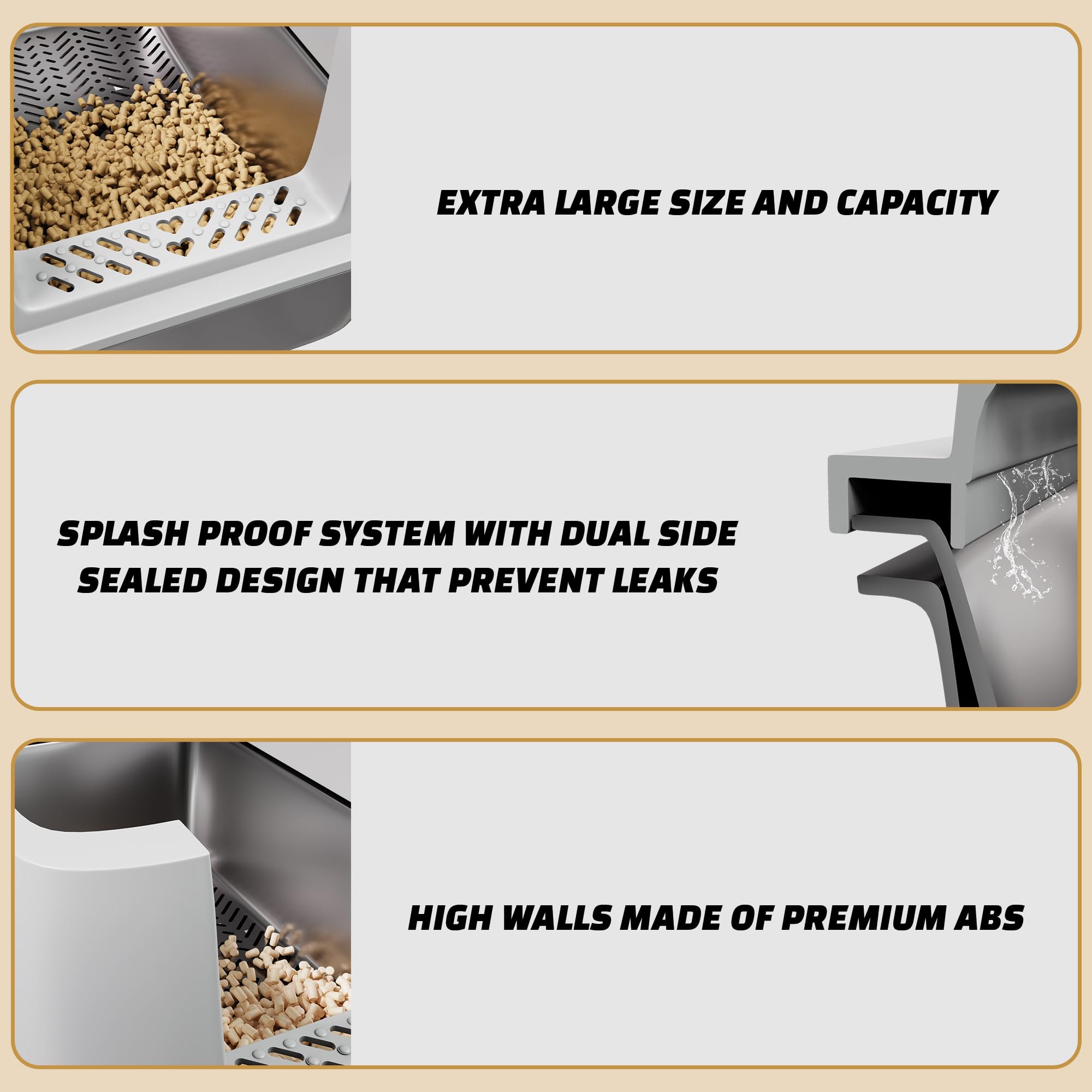 Tom & Sora Creations Stainless Steel Sifting Litter Box, Sifting Cat Litter Box For Pine Pellets And Clay Litter, Multifunctiona