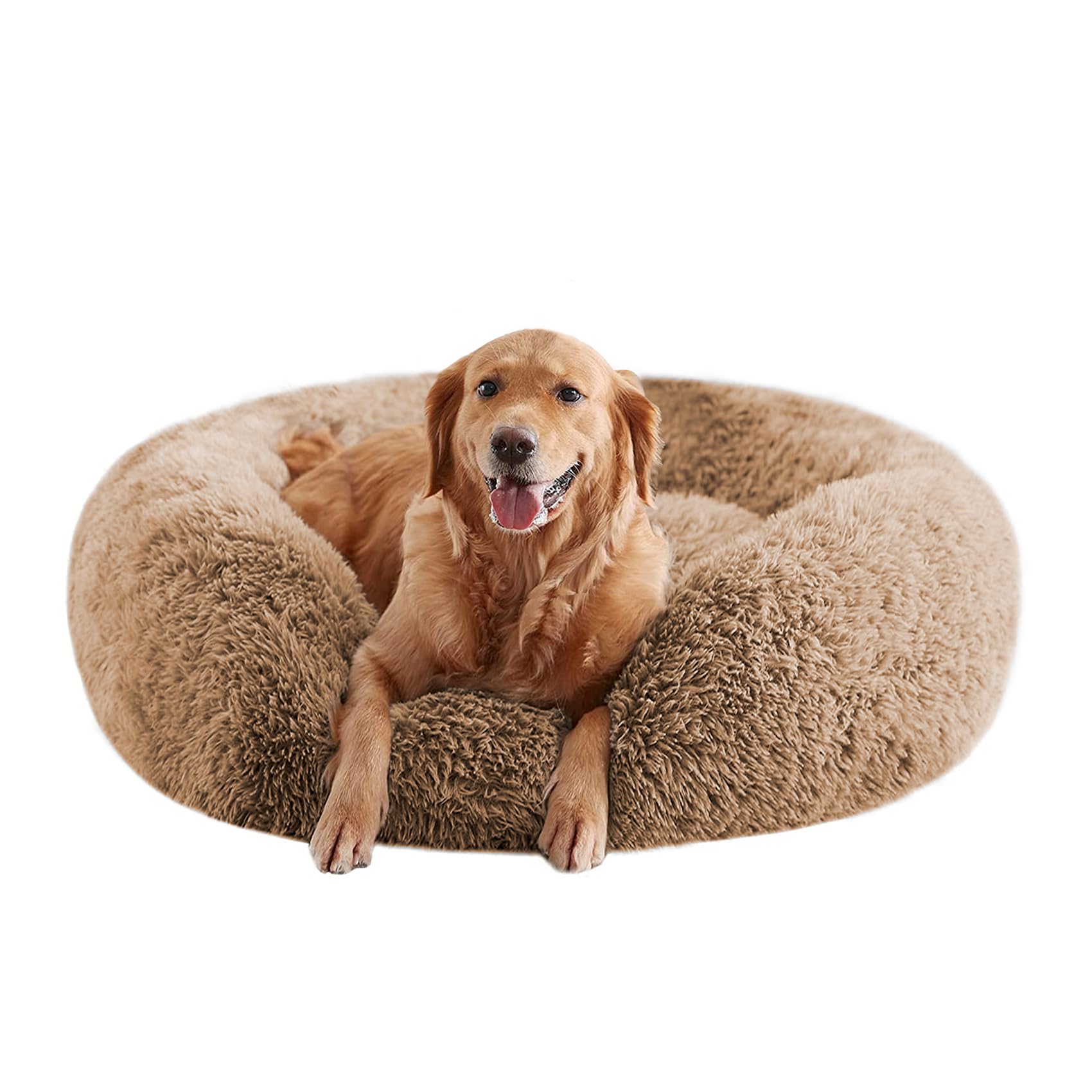 Urgvanz Pet Calming Dog Beds For Large Dogs, Faux Fur Donut Cuddler Dog Bed, Round Fluffy Pillow, Washable Pet Bed For Dogs Up T