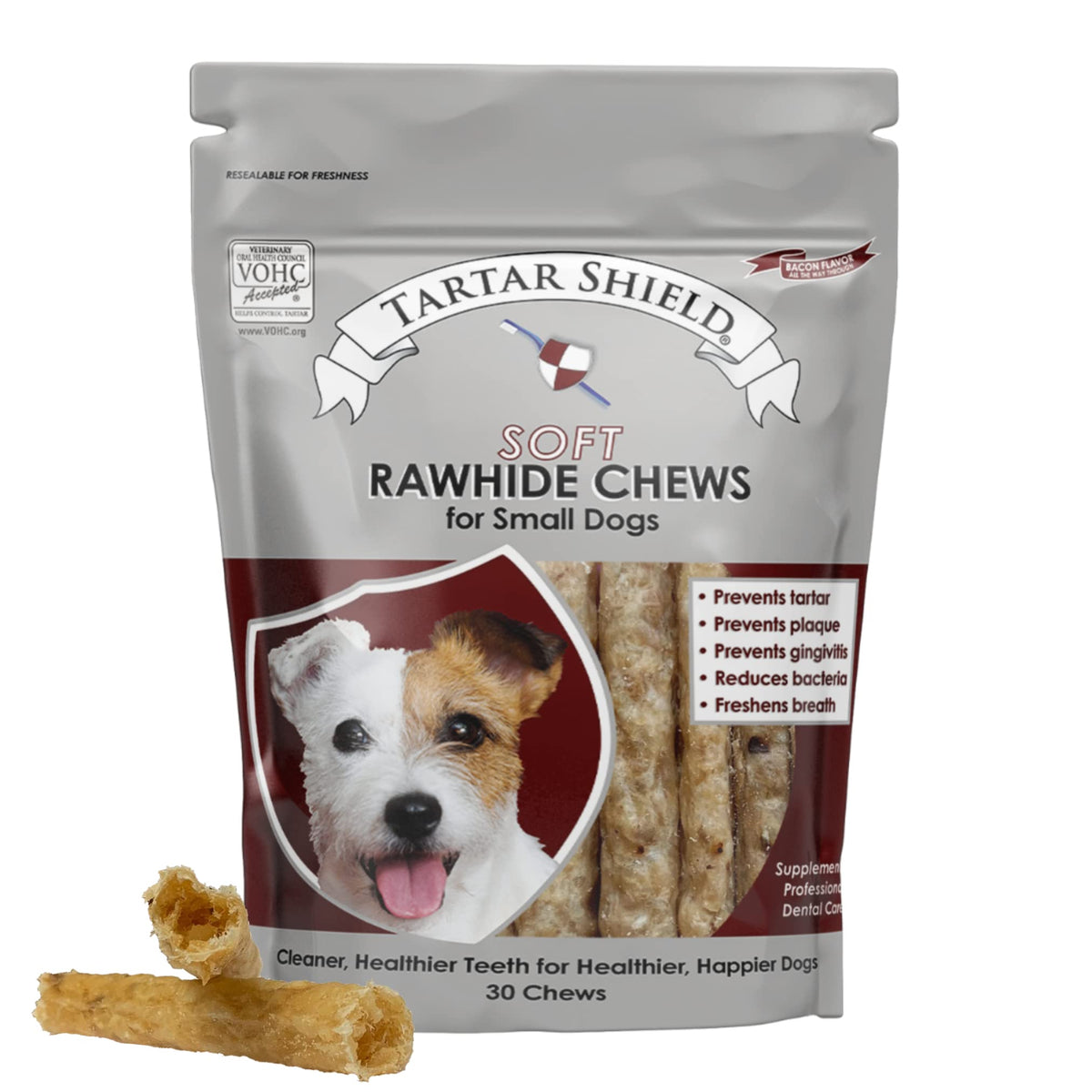 Tartar Shield Soft Rawhide Chews | Safe Dental Treats For Small Dogs | Vet Vohc Approved | Daily Bone Cleans Teeth & Gums Fresh Breath Oral Health Support | Usa Made | (Small Dogs / 30 Count)