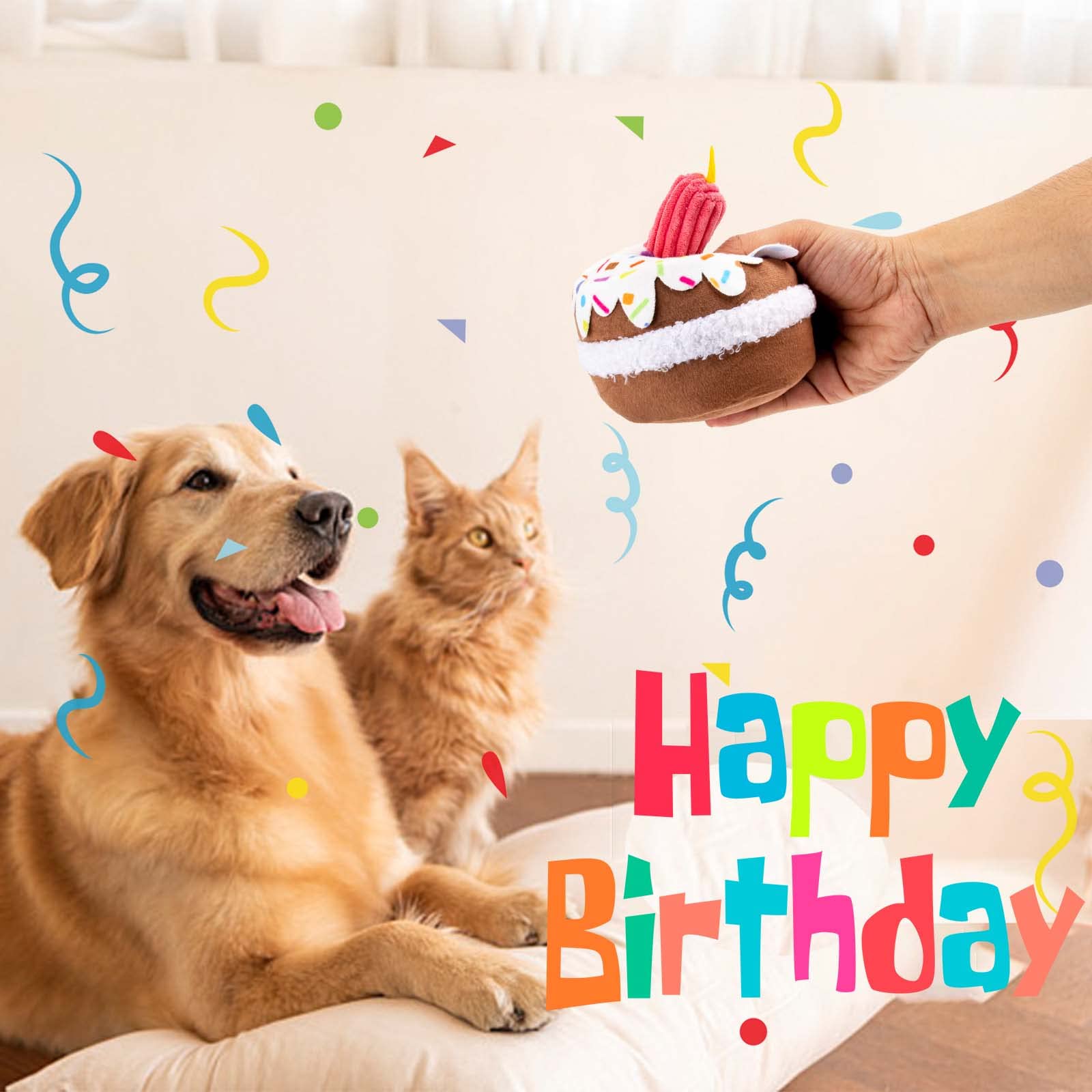 Lilfrd Dog Birthday Toy, Birthday Cake Toys For Puppy Gifts, Squeaky Plush Dog Toys