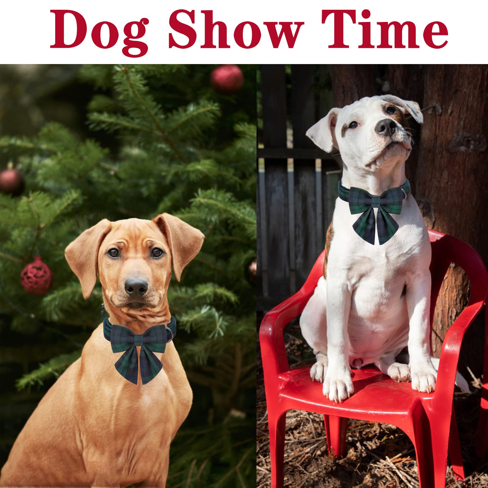 Unique Style Paws Christmas Dog Collar With Bow Tie Green Plaid Puppy Collar For Small Medium Large Dogs As Autumn Winter Pet Gifts-Xl