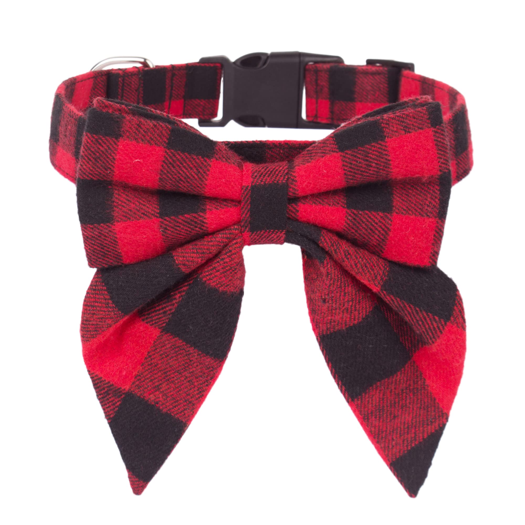 Adoggygo Christmas Dog Collar With Bow, Adjustable Cotton Red Plaid Bowtie Dog Christmas Collars For Large Dogs Pets (Large, Red & Black)