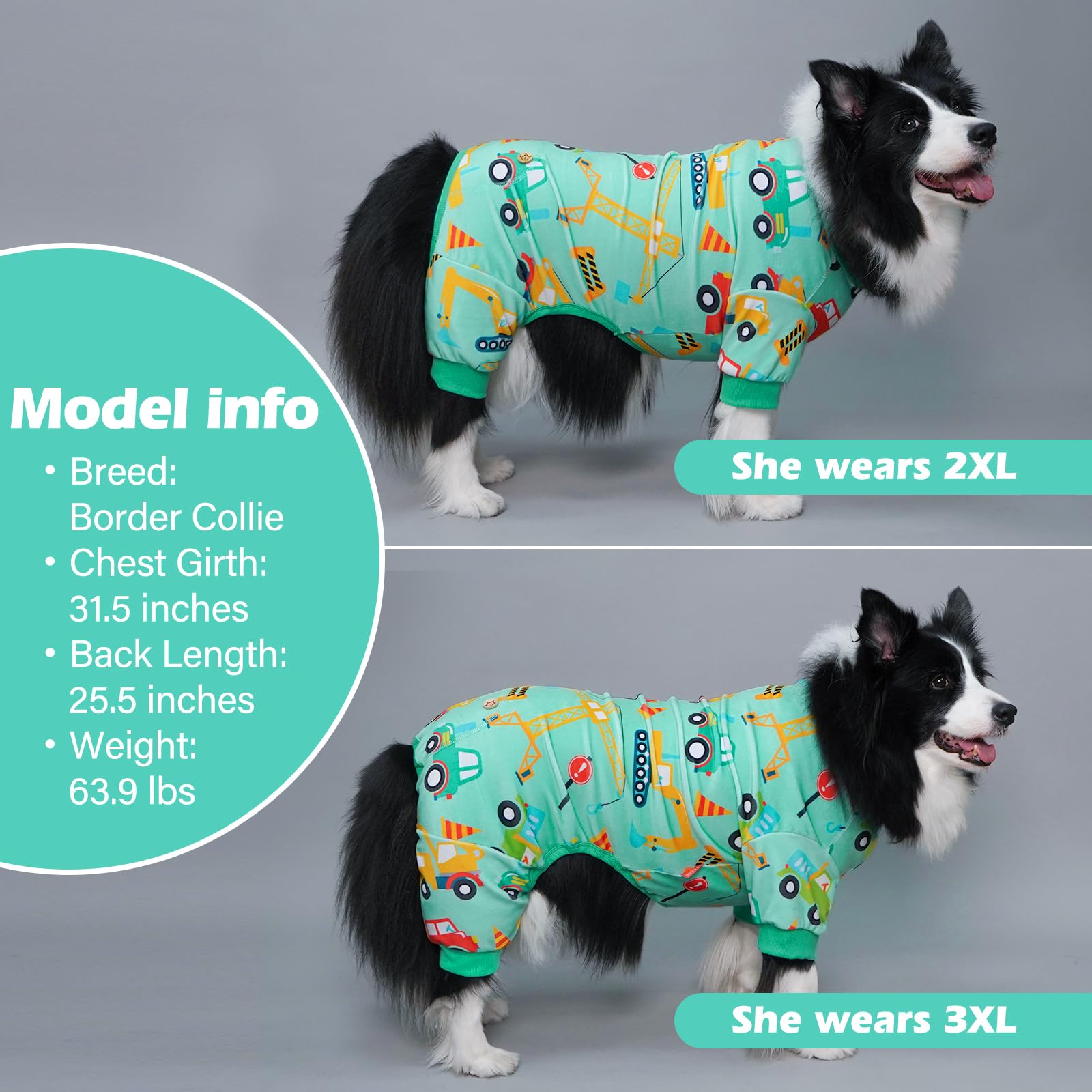 Kyeese Dog Pajamas Velvet Dog Pajamas Large Sized Dogs Soft Dogs Clothes Pjs With Construction Vehicles Pattern Stretchy Pet Jam
