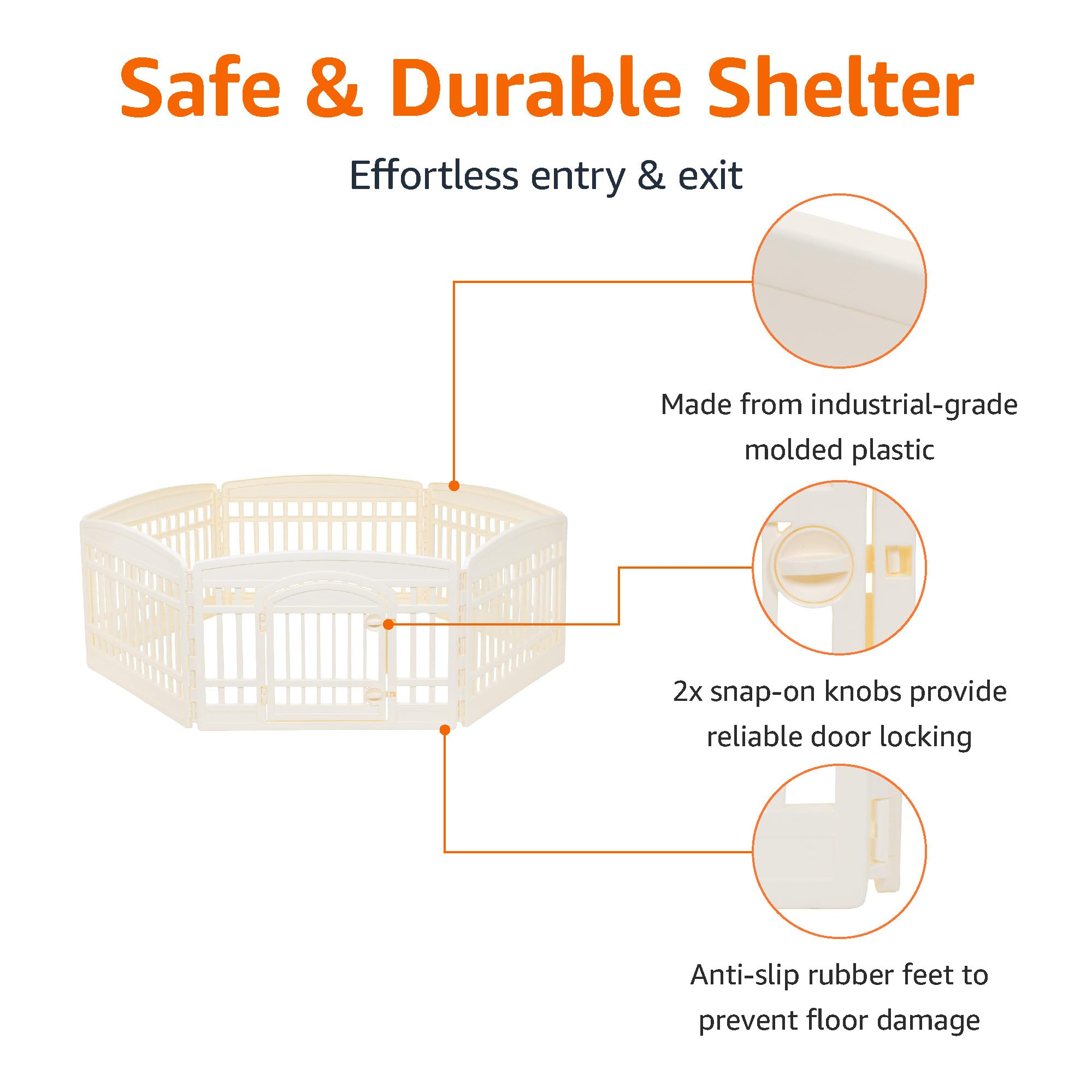 Amazon Basics 6-Panel Indoor Pet Dog Hexagonal Playpen, Puppy Playpen With Door, Easy Assemble Easy Storing, 24 In, Beige
