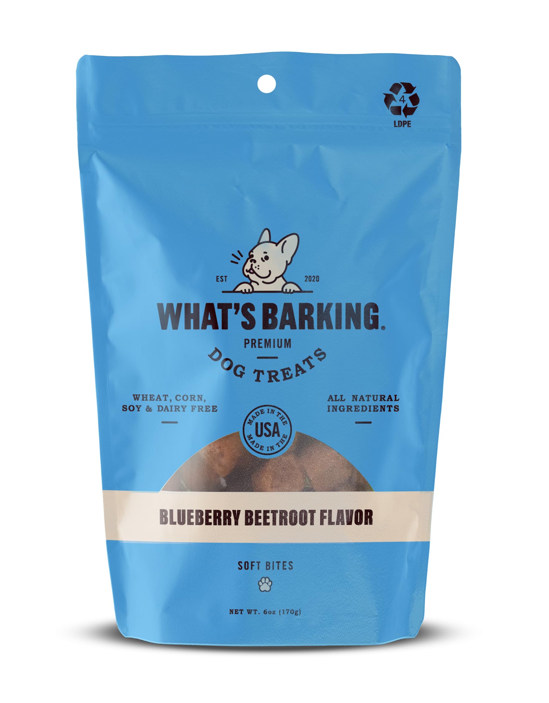 What's Barking Soft Bites - Premium Dog Treats, Natural Ingredients, Blueberry Beetroot, 6 oz