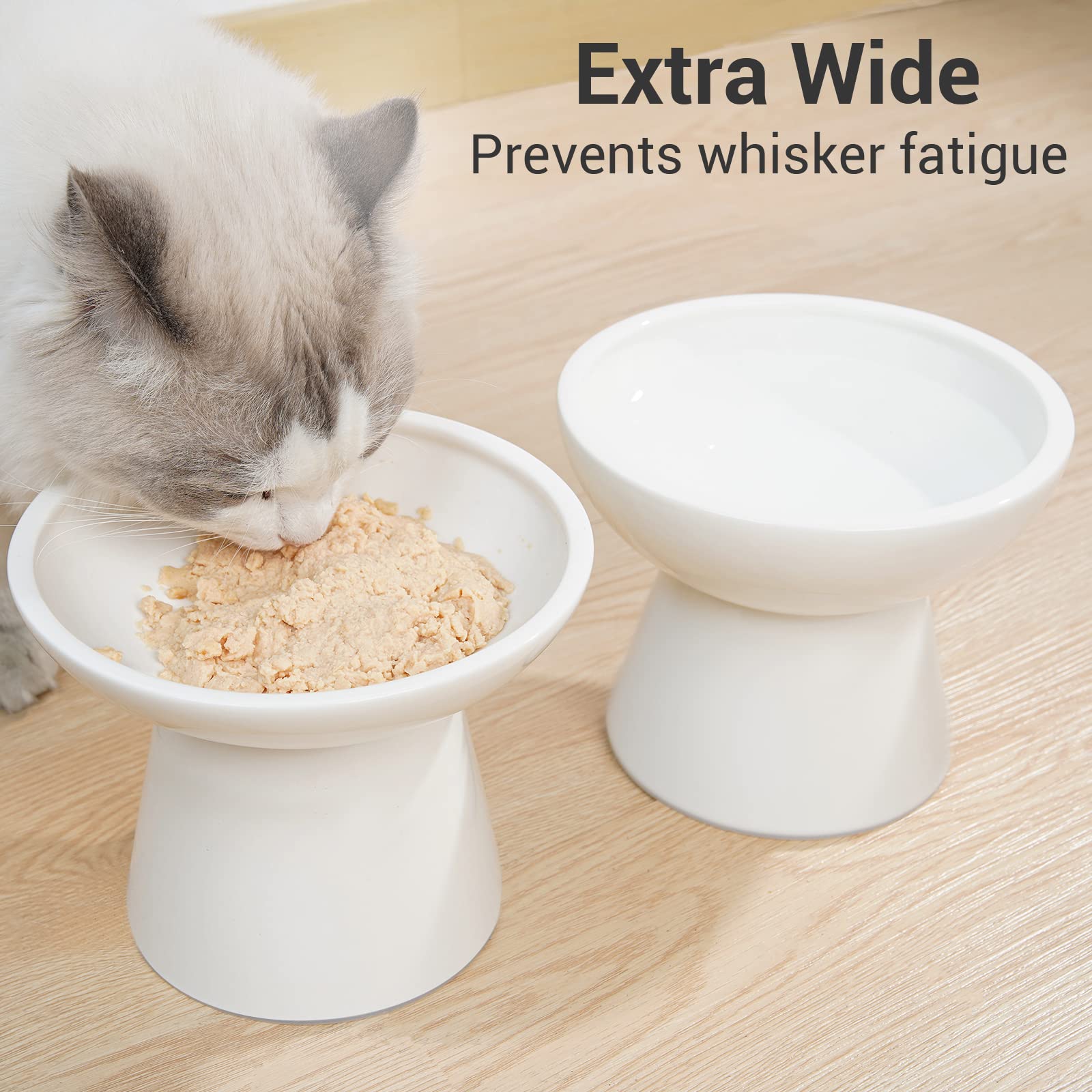 CEEFU Extra Wide Elevated Ceramic Cat Water Bowl - 6.2  Deeper Dish for Whisker Fatigue Relief, 5  Height for Easy Feeding, Lead