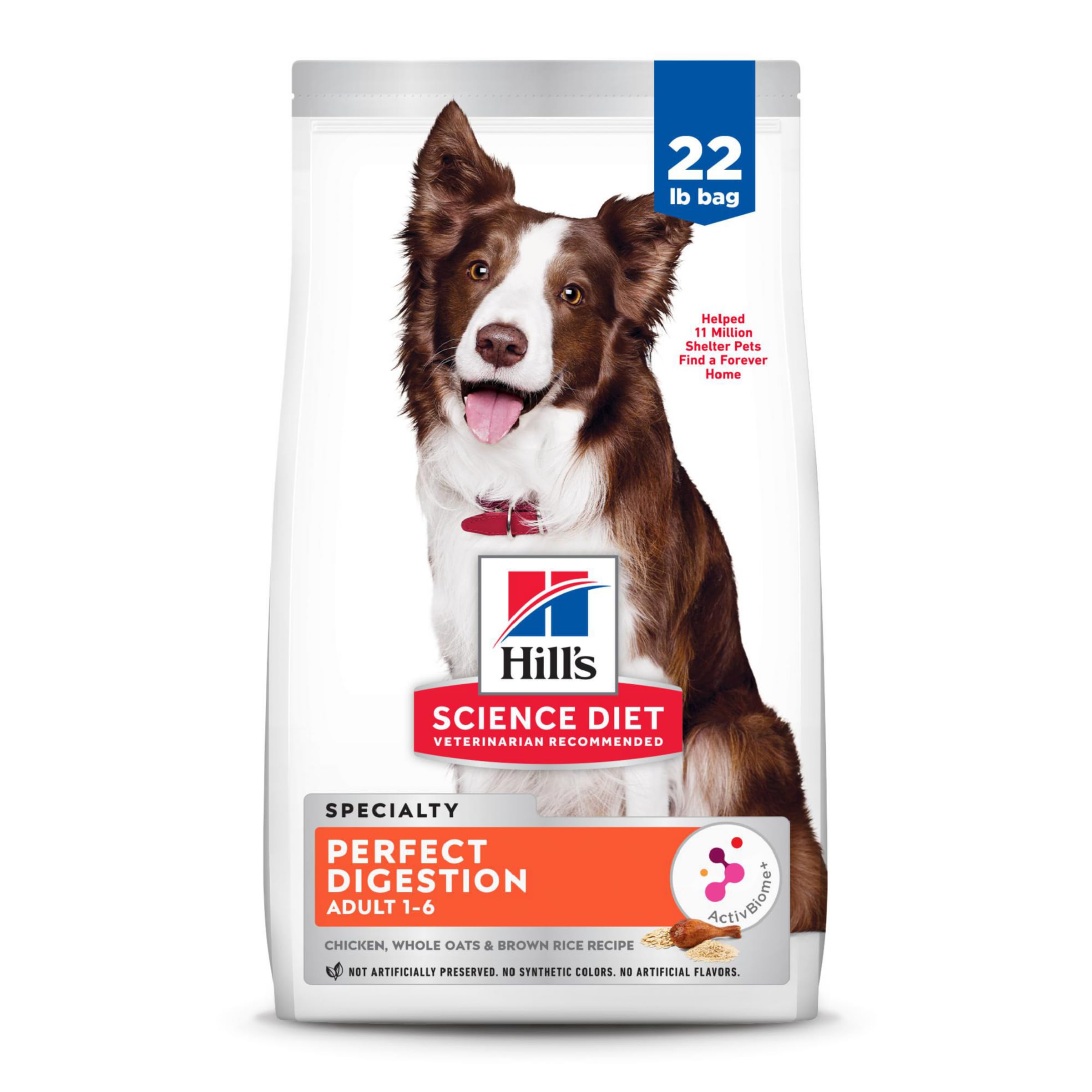 Hills Science Diet Perfect Digestion, Adult 1-6, Digestive Support, Dry Dog Food, Chicken, Brown Rice, & Whole Oats, 22 lb Bag