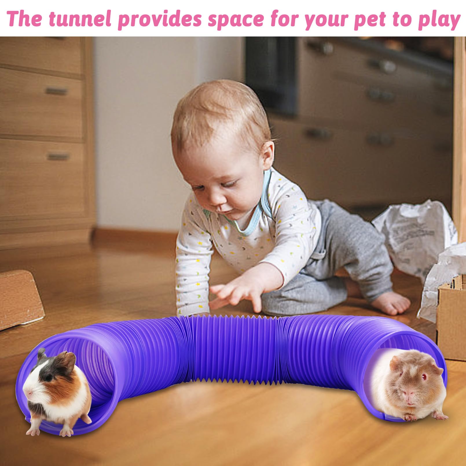 Hamiledyi 2 Pack Hamster Fun Tunnels, Guinea Pigs Plastic Tube, Hamsters Foldable Exercising Training Hideout Tunnel & 2 Pack Gr