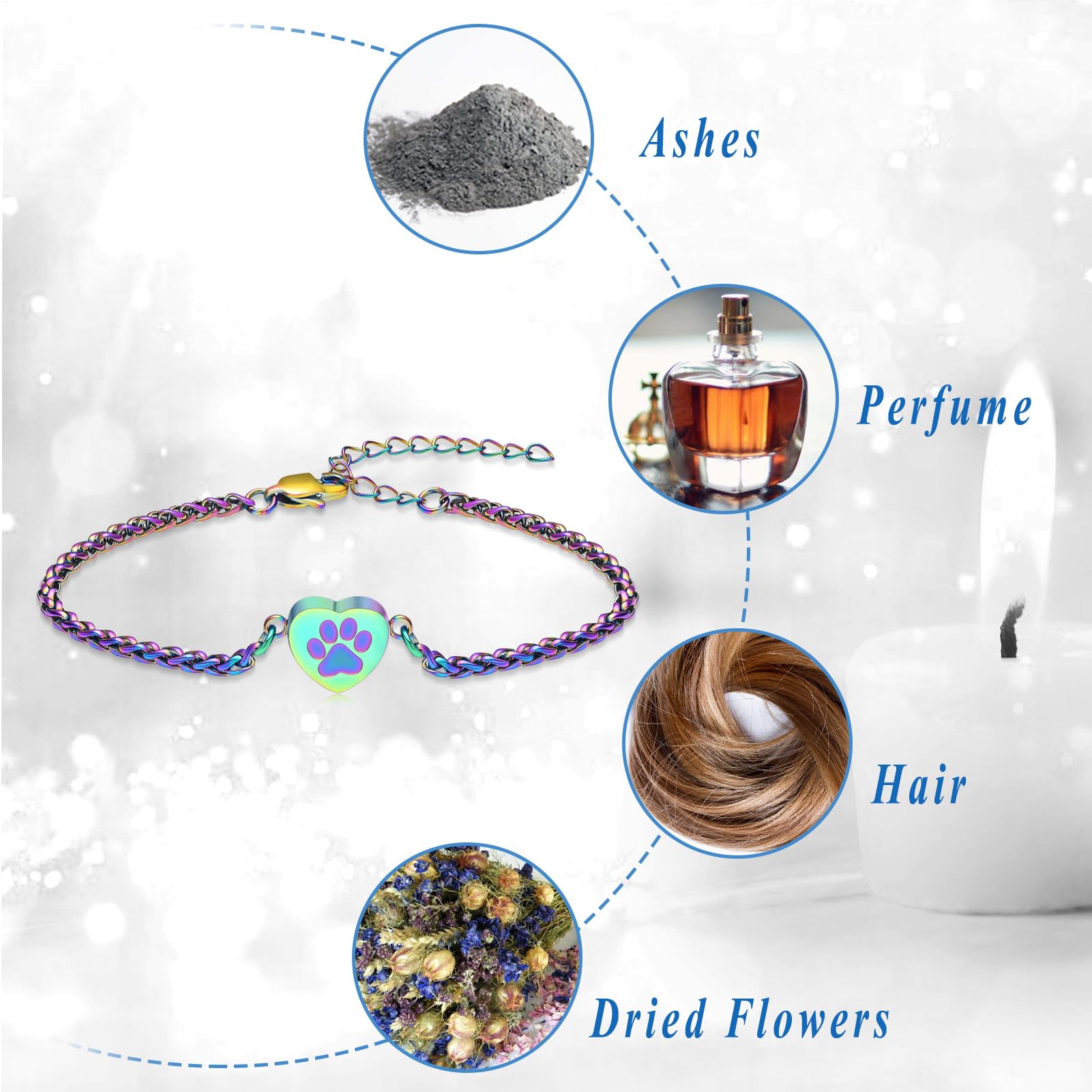 Qgjnsgc Heart Urn Bracelet For Ashes Pet Paw Cremation Bracelet For Pets Ashes Dog Memorial Bracelet For Ashes Paw Print Cremati