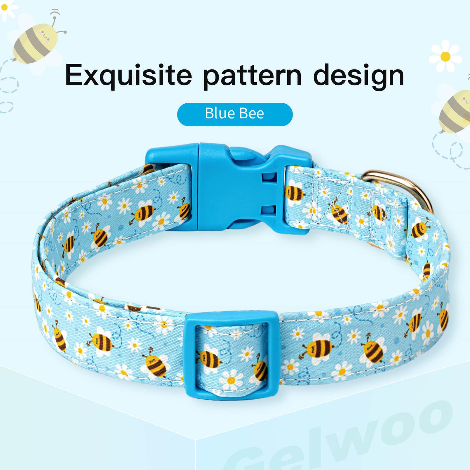 Gelwoo Dog Collars With Buckle Adjustable For Cute Girl Female Boy Dogs,Special Soft And Fancy Dog Pet Collar With Bee Design Fo