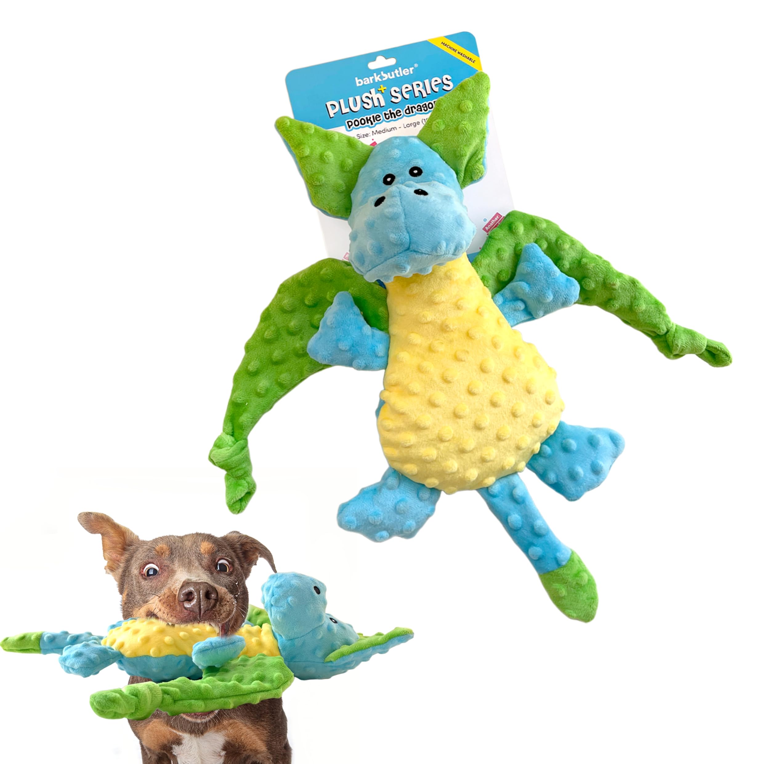 BarkButler Pookie The Dragon Plush Dog Toy  Soft & Squeaky Toys for Dogs, Dog Toys for Large Dogs (1030kgs)  Blue