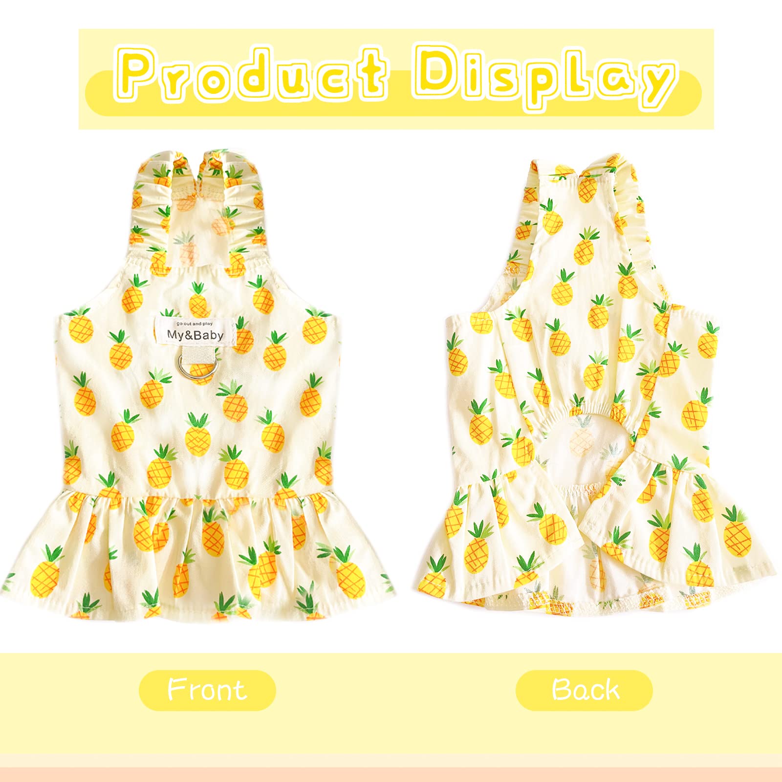 Petpubgnzs Small Dog & Cat Harness & Leash Set - Cute Princess Dresses For Girls & Boys In Pineapple, S Size