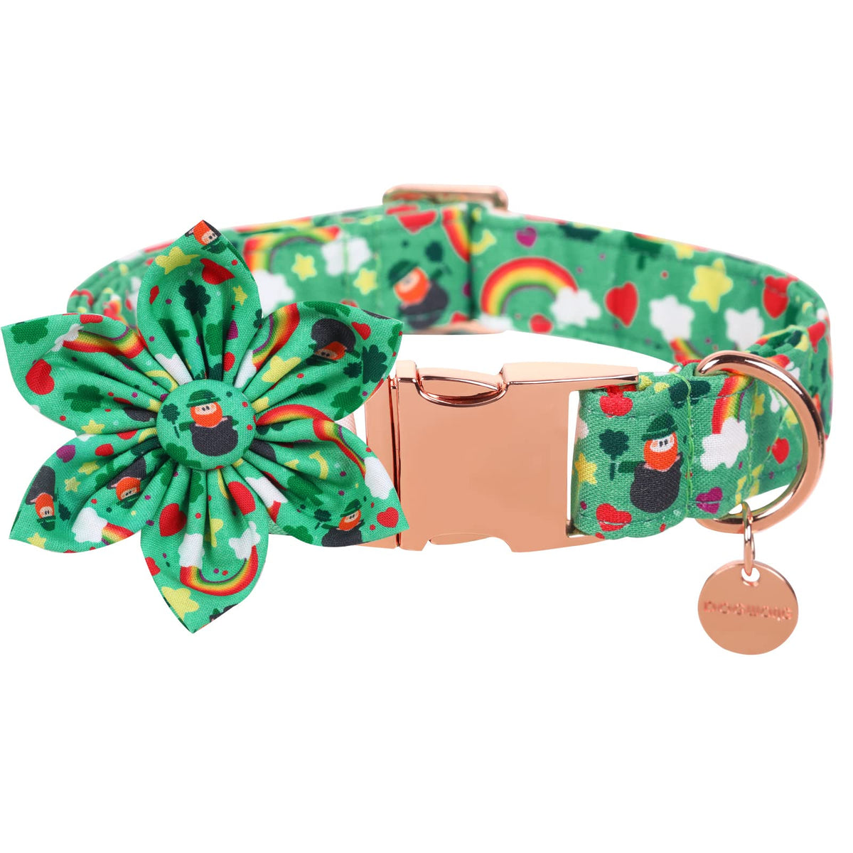 Dogwong Green Lucky Clover Shamrock Dog Collar With Flower, Soft Adjustable St. Patrick'S Day Lucky Charm Puppy Collar For Small
