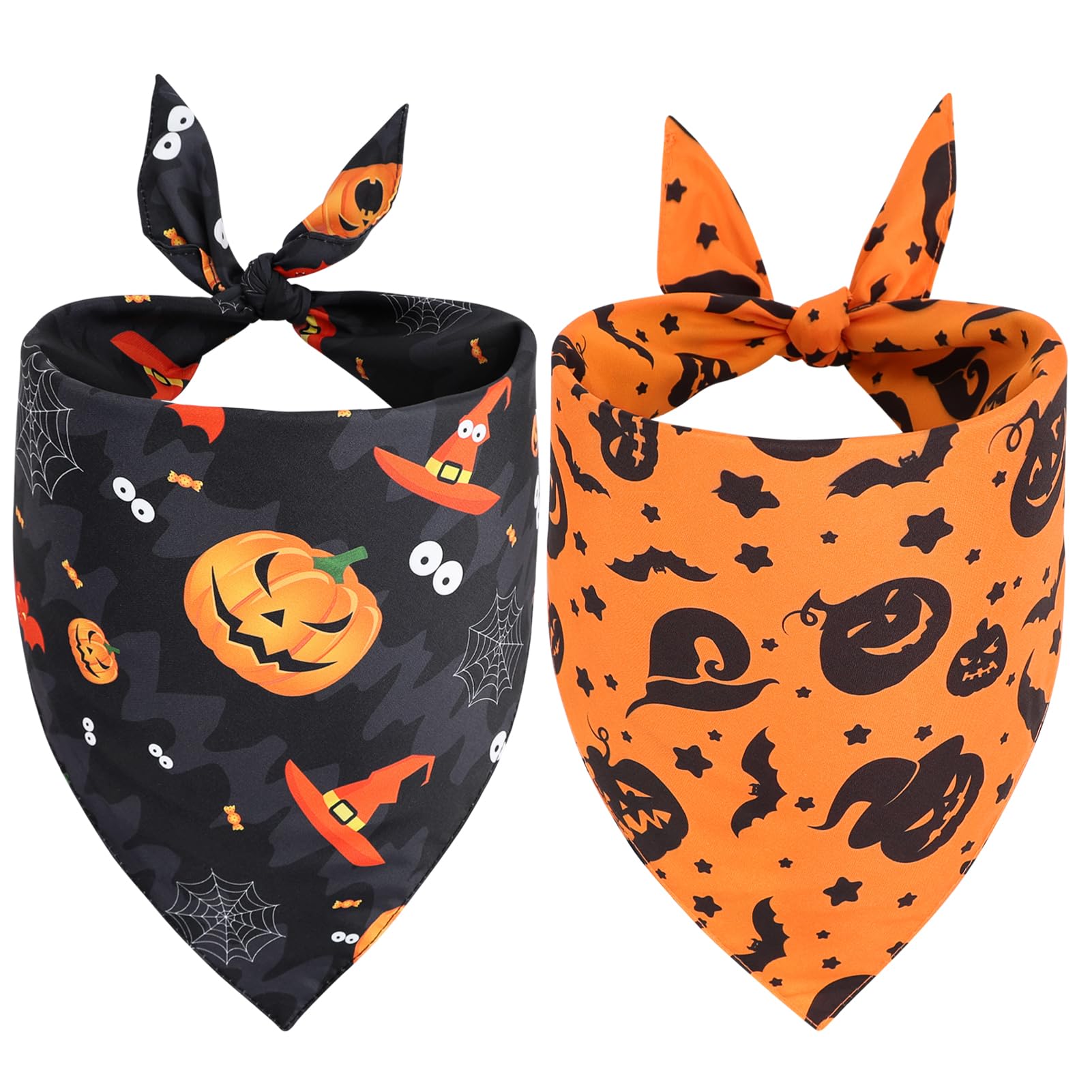 Vivifying Halloween Dog Bandanas 2 Pack, Sorceress Hat And Pumpkins Halloween Accessories For Pets, Dog Scarf Costume For Trick-