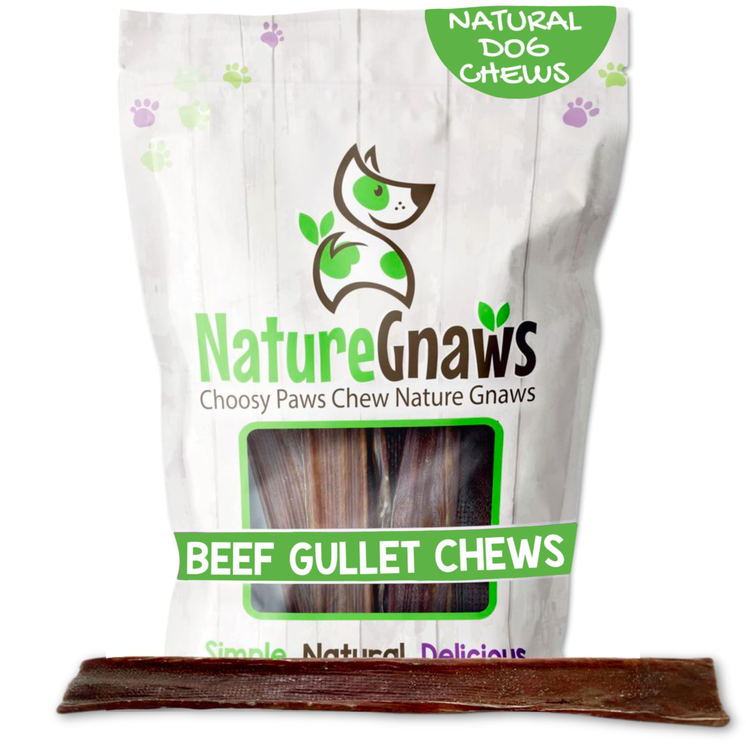 Nature Gnaws Beef Gullet Chews for Large Dogs 9-10 (20 Count) - Natural Beef Jerky Stick Dog Chew Treats - Rawhide Free