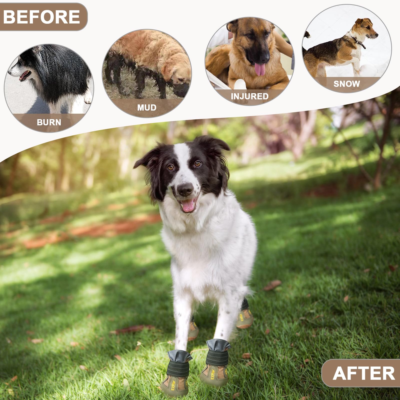 Expawlorer Anti-Slip Dog Shoes - 4Pcs Waterproof Dog Boots With Reflective Straps For Outdoor Hiking, Dog Paw Protectors For Hot