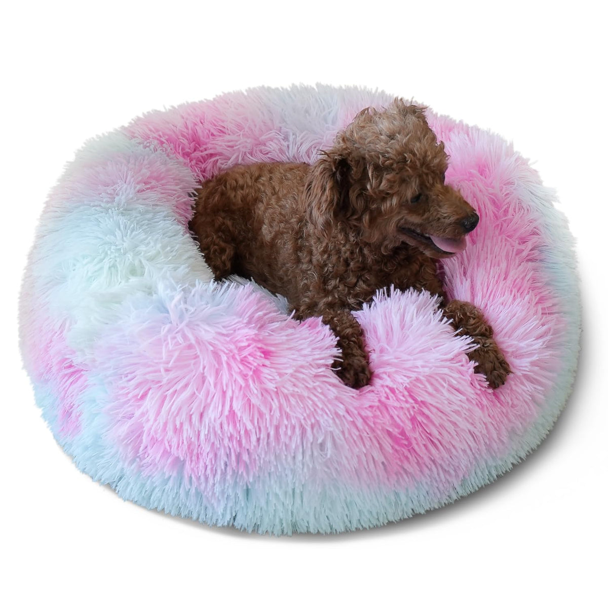 Puppy Bed For Calming Dog 19Inches Peach Anti-Anxiety Donut Dog Bed For Small Dogs Washable Fuzzy Dog Bed Fits Up To 15 Lbs Pets Beds For Small Dog