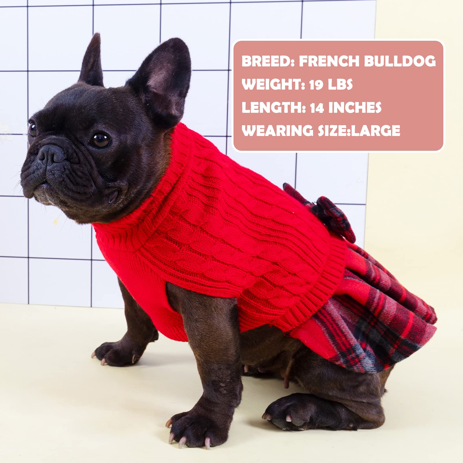 Kyeese Christmas Dogs Sweater Dress Plaid For Small Dogs With Bowtie Turtleneck Dog Pullover Knitwear Puppy Cat Sweaters Red