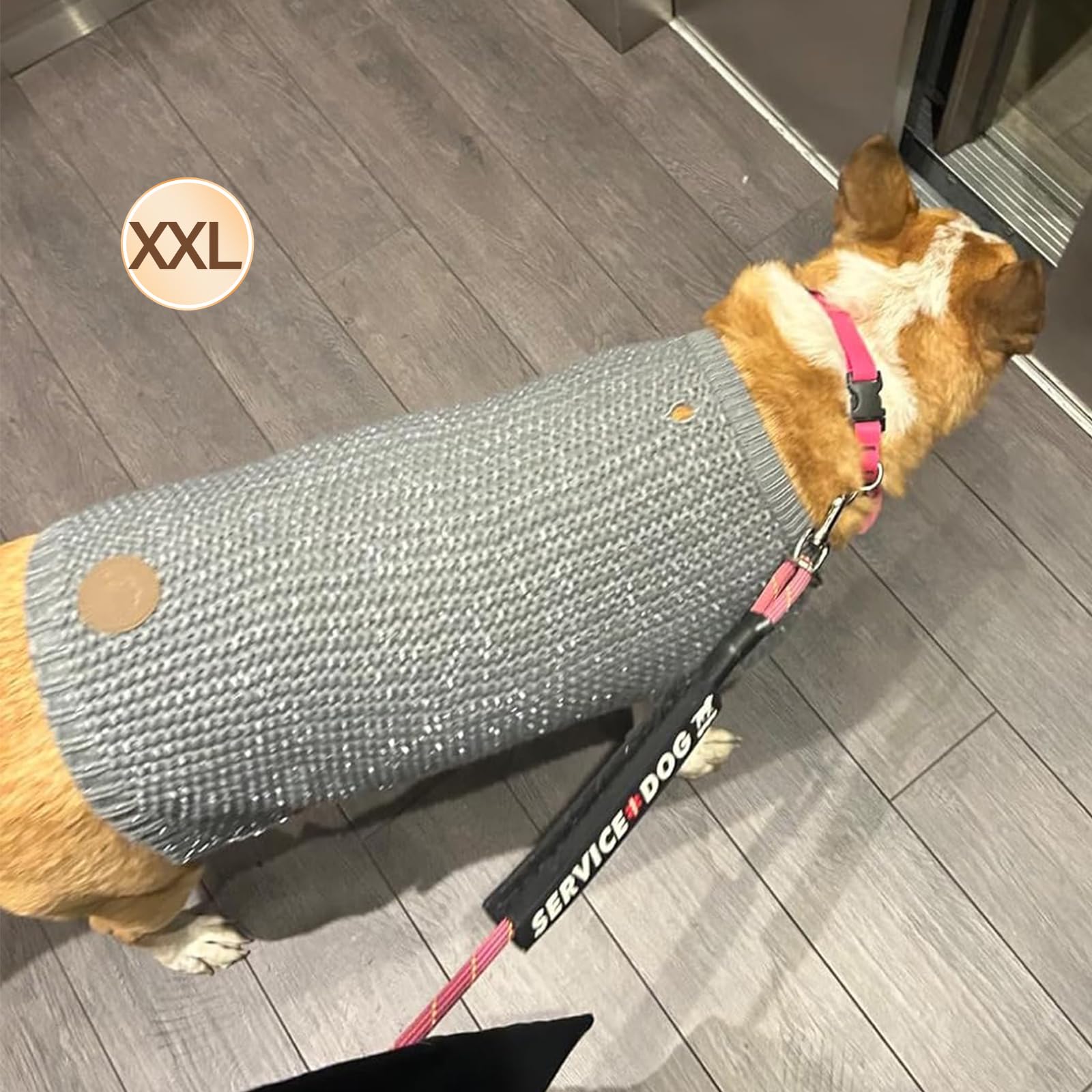 Kyeese Comfy Dog Clothes - Warm Dog Sweater With Leash Hole, Reflective Yarn, Grey, 2Xl