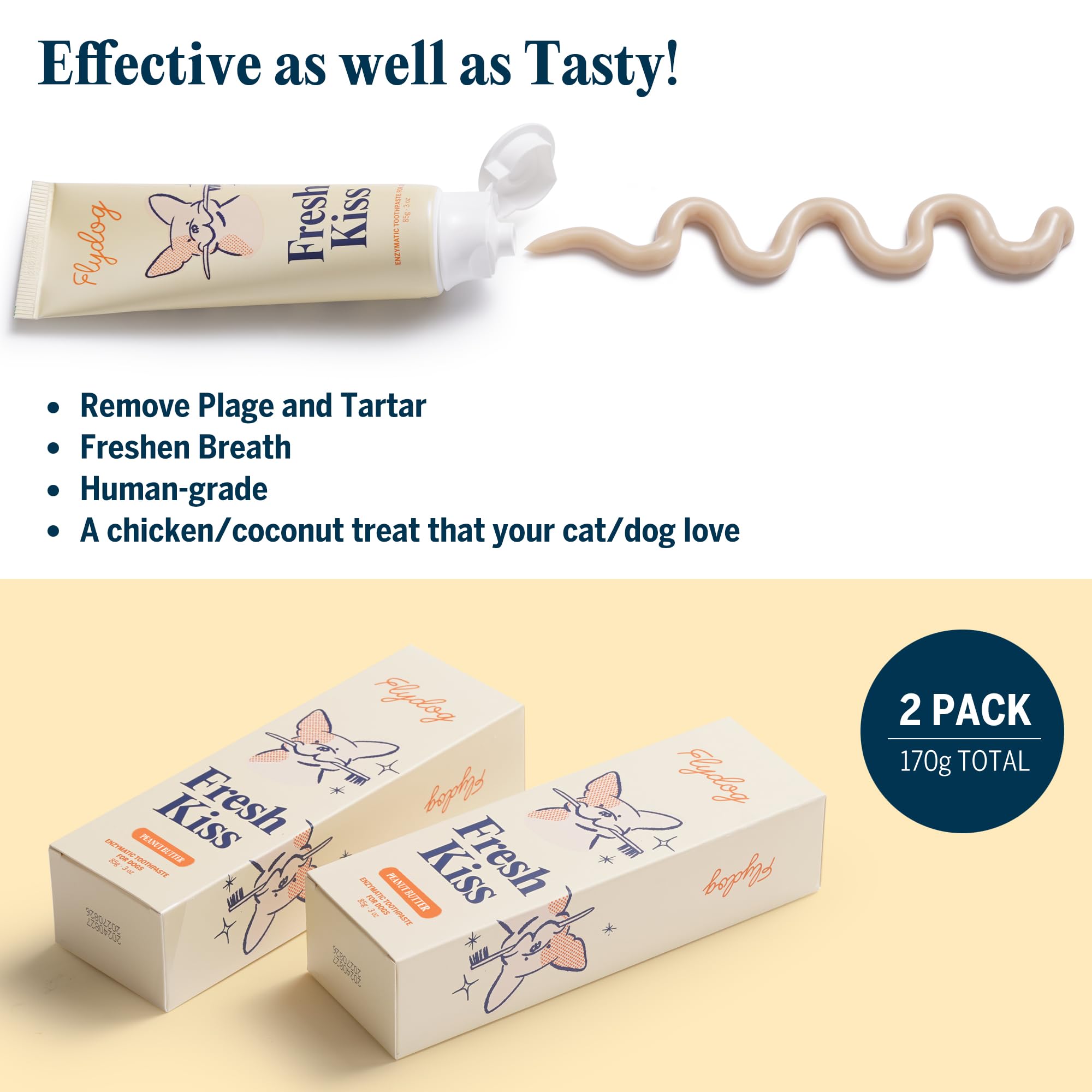 FlyDog Fresh Kiss Dog Tooth Brushing Kit - Vet Approved Enzymatic Toothpaste & 360° Brush - 3 oz (Pack of 2)