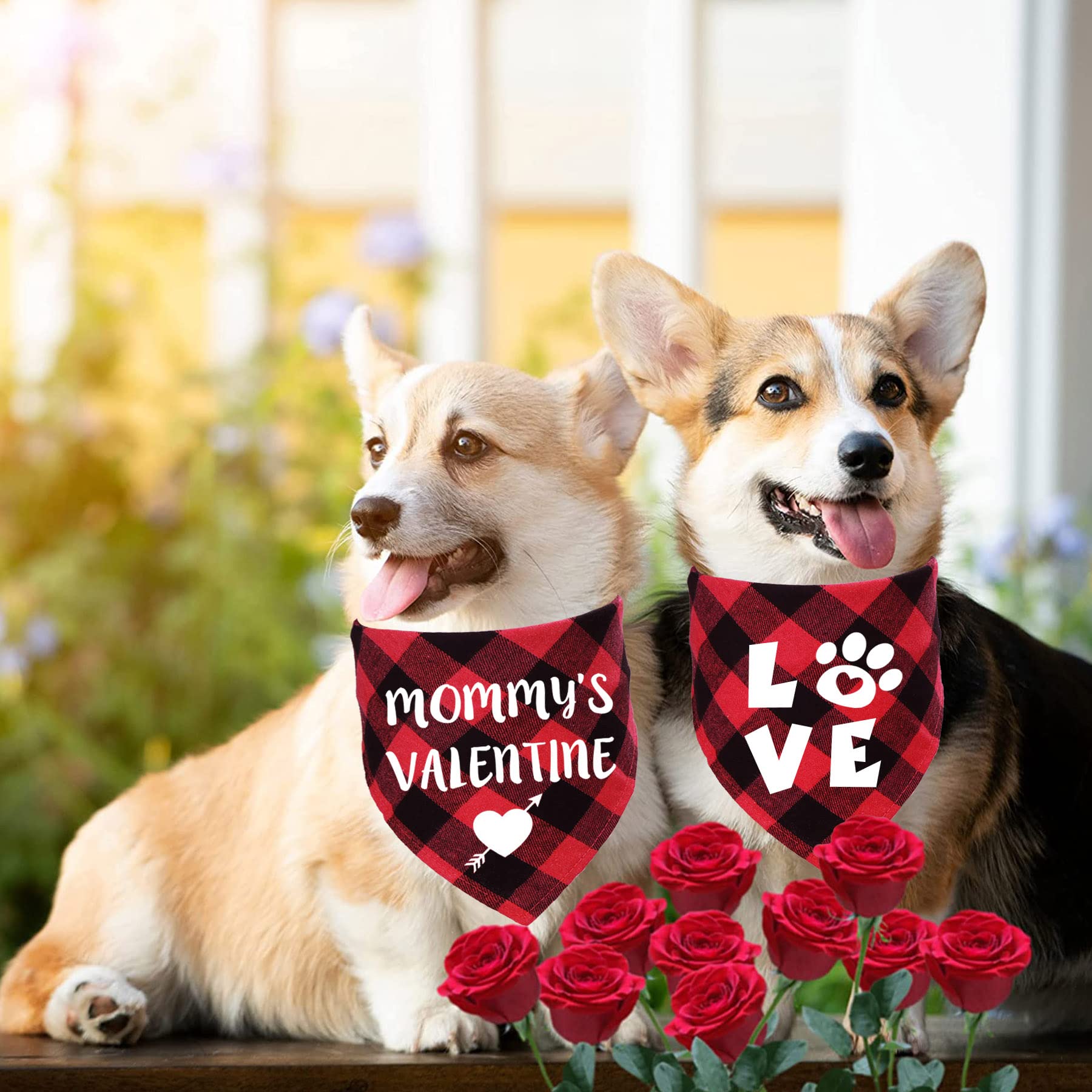 Stmk 2 Pack Valentine'S Day Dog Bandanas, Valentines Plaid Dog Puppy Bandana For Dog Puppy Valentine'S Day Wedding Holiday Party Costumes (Mommy'S Valentine & Love)