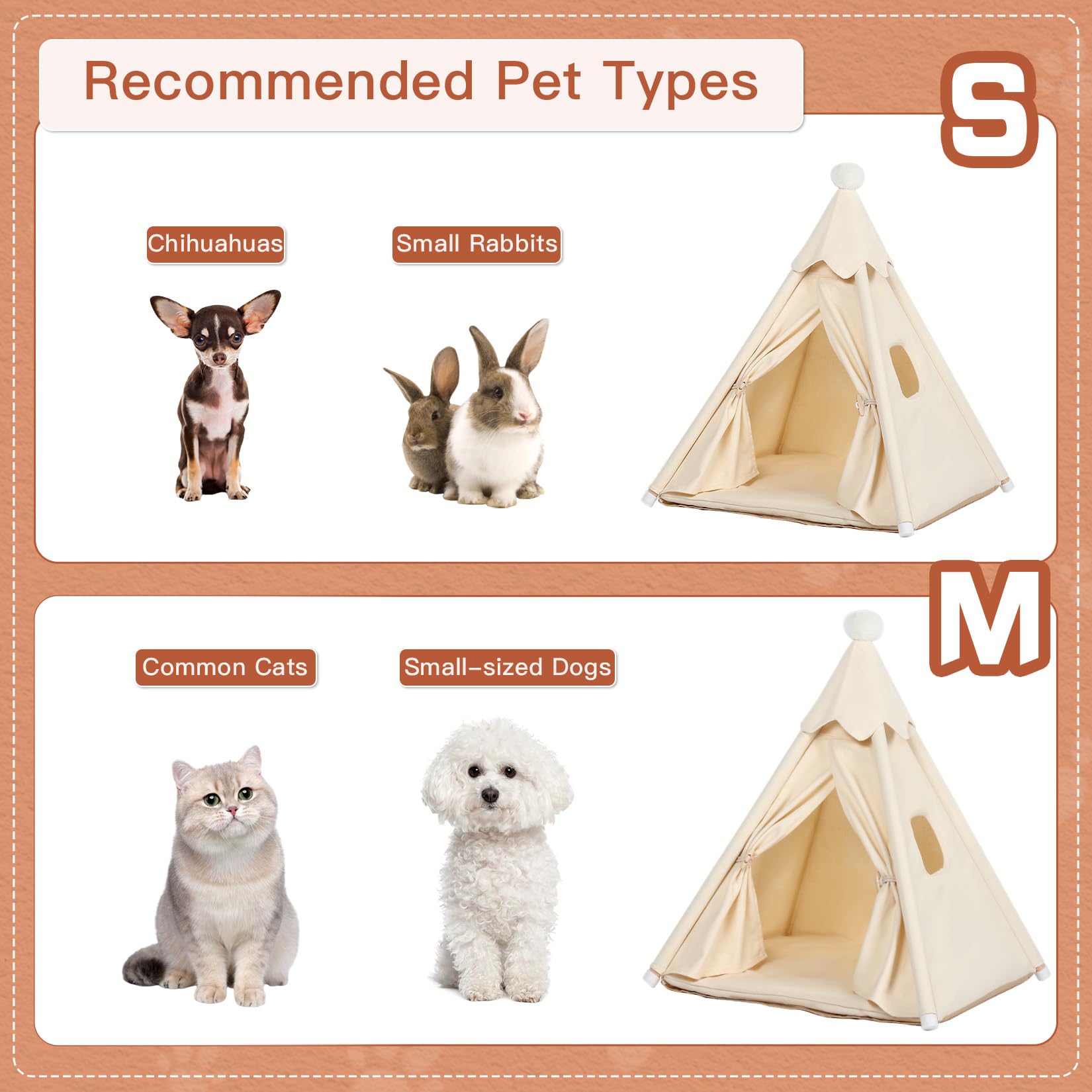Loobmbns Pet Teepee Tent House For Large Cat & Small Dogs 20X20X20In, Small Dog House For Pugs, Large Cat House For Fat Cats, Mo