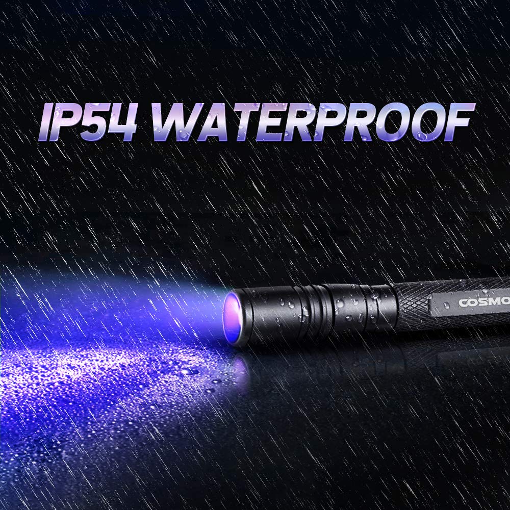 COSMOING UV Flashlight LED 395nm Blacklight, Zoomable Pen Flashlight IP54 Waterproof Detector for Pet Urine, Cat Dog Stains, Bed
