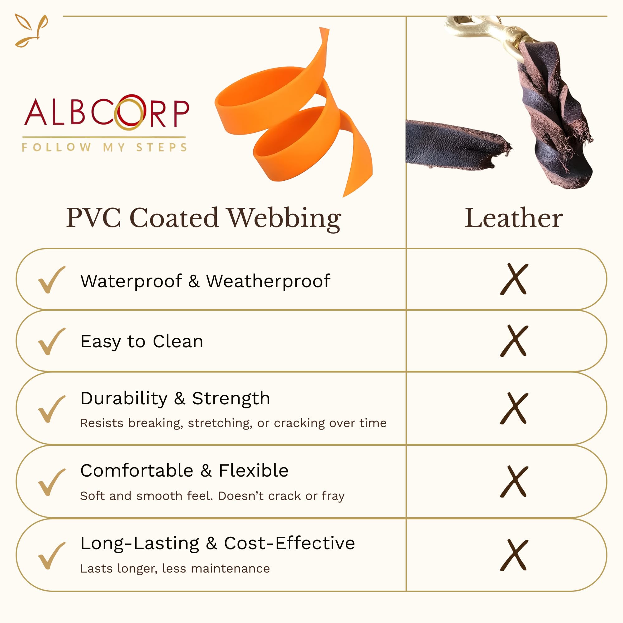 Albcorp Braided Hands Free Dog Leash 7.2 ft Long - PVC Coated, Adjustable for Crossbody, Waist Leash or Handheld Use - Waterproo