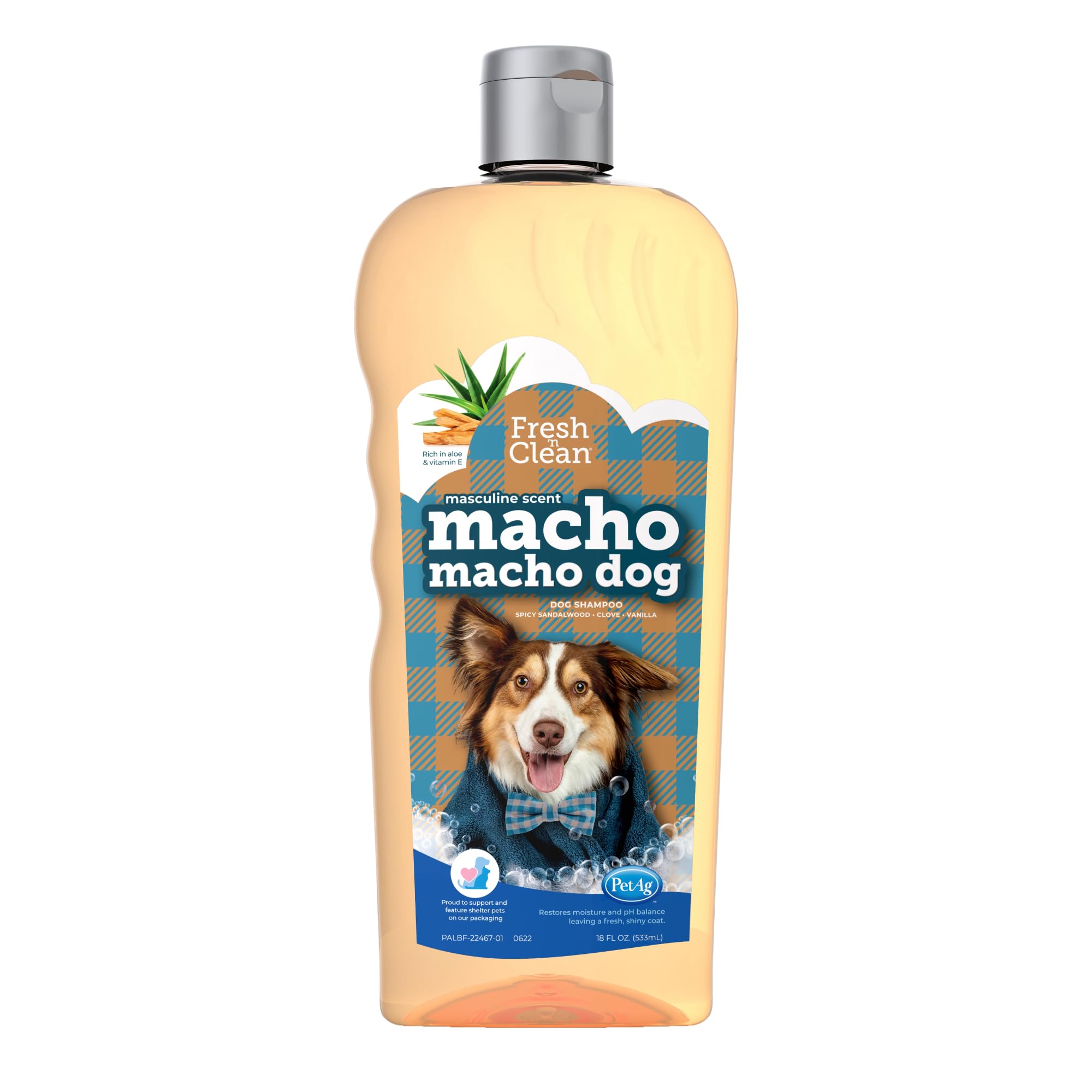 Petag Fresh ’N Clean Macho Macho Dog Shampoo - 18 Oz - Masculine Scent - Moisturizes With Vitamin E & Aloe Vera - Strengthens & Repairs Coats - Soap Free