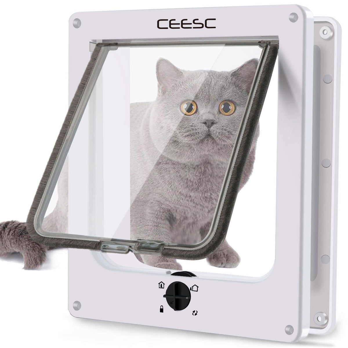 Ceesc Extra Large Cat Door (Outer Size 11.6'' X 9.8''), Rotary 4 Way Locking Cat Door For Interior Exterior Doors, Weatherproof 