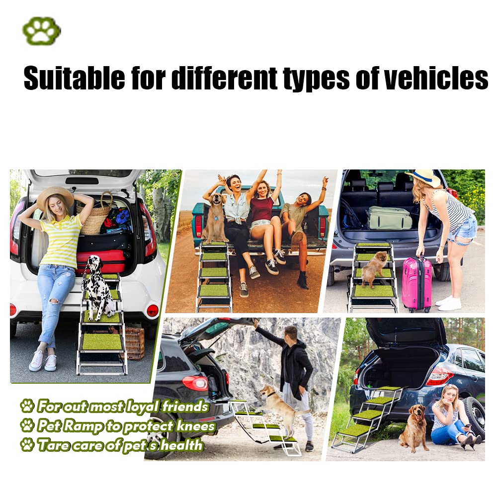 Dog Ramp, Extra Wide Dog Car Stair For Large Dogs,Dog Ramp For Car,Pet Steps Lightweight Aluminum Foldable Dog Steps For Cars And Suv,High Beds, Trucks, Supports Up To 200 Lbs