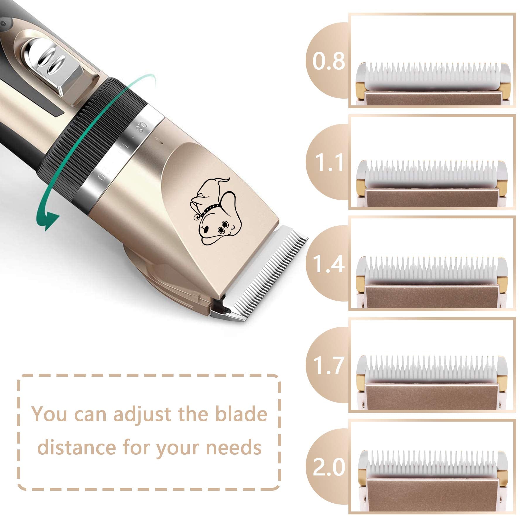 Maxshop Dog Grooming Kit, Low Noise Rechargeable Dogs Shaver Clippers Electric Quiet Dog Hair Trimmer For Dogs And Cats With Comb Guides Scissors Nail Kits (Gold Black)