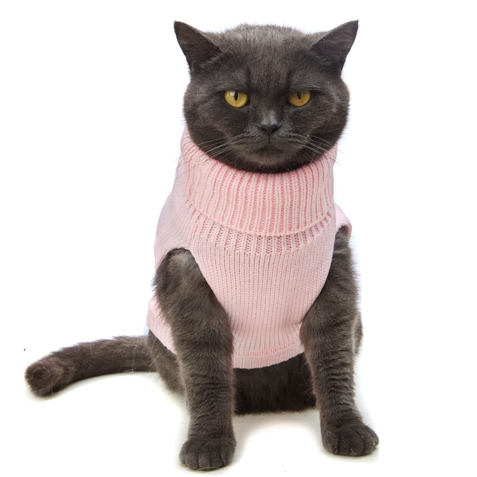 Jnancun Cat Clothes 14 Color Turtleneck Knitted Sleeveless Dog Sweater Warm Winter Cat Sweater Outfits For Cats Or Small Dogs In Cold Season(Large, Light Pink)