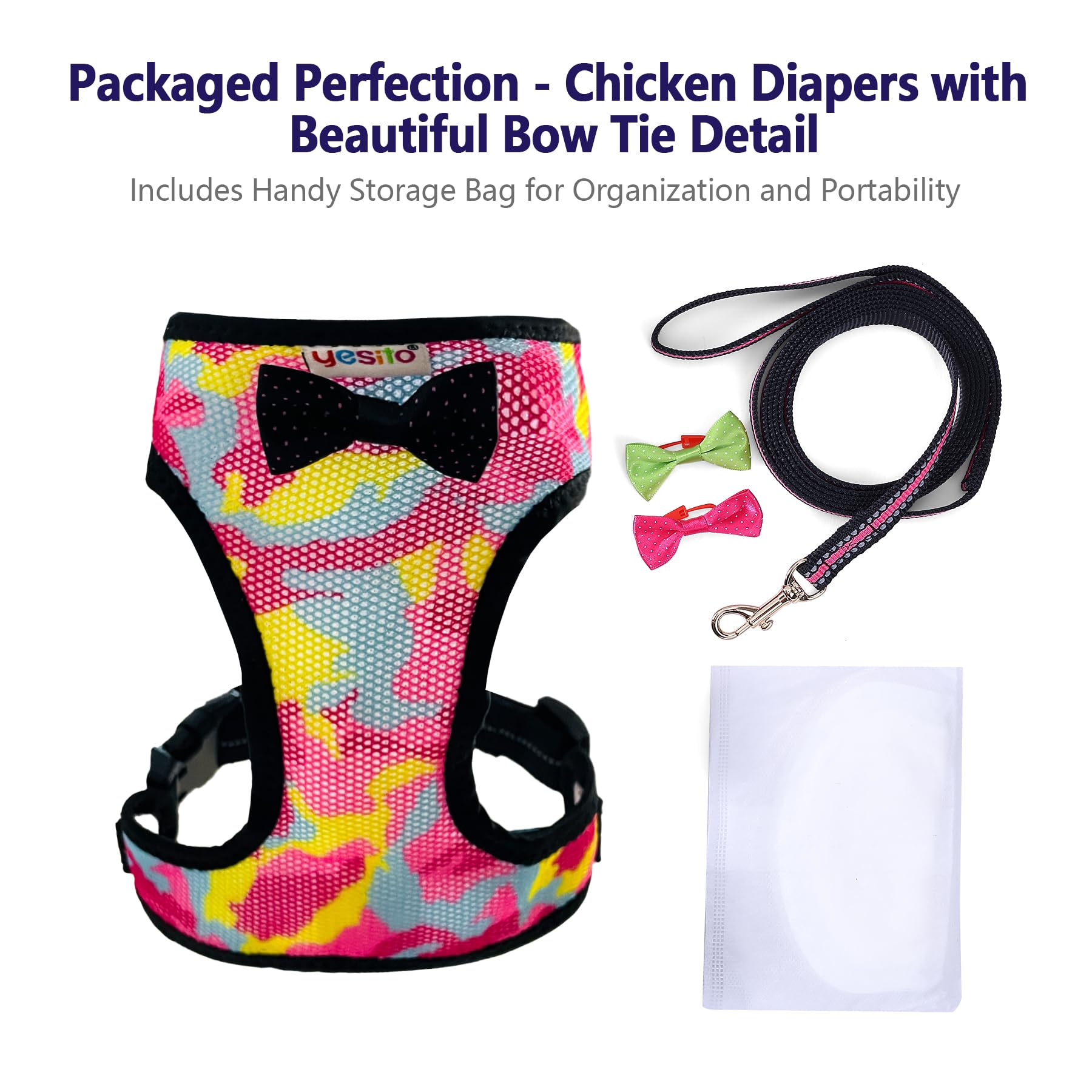 Yesito Chicken Harness Hen Camouflage Pink Size with 5.8ft Matching Leash - Adjustable, Resilient, Comfortable, Breathable (Larg